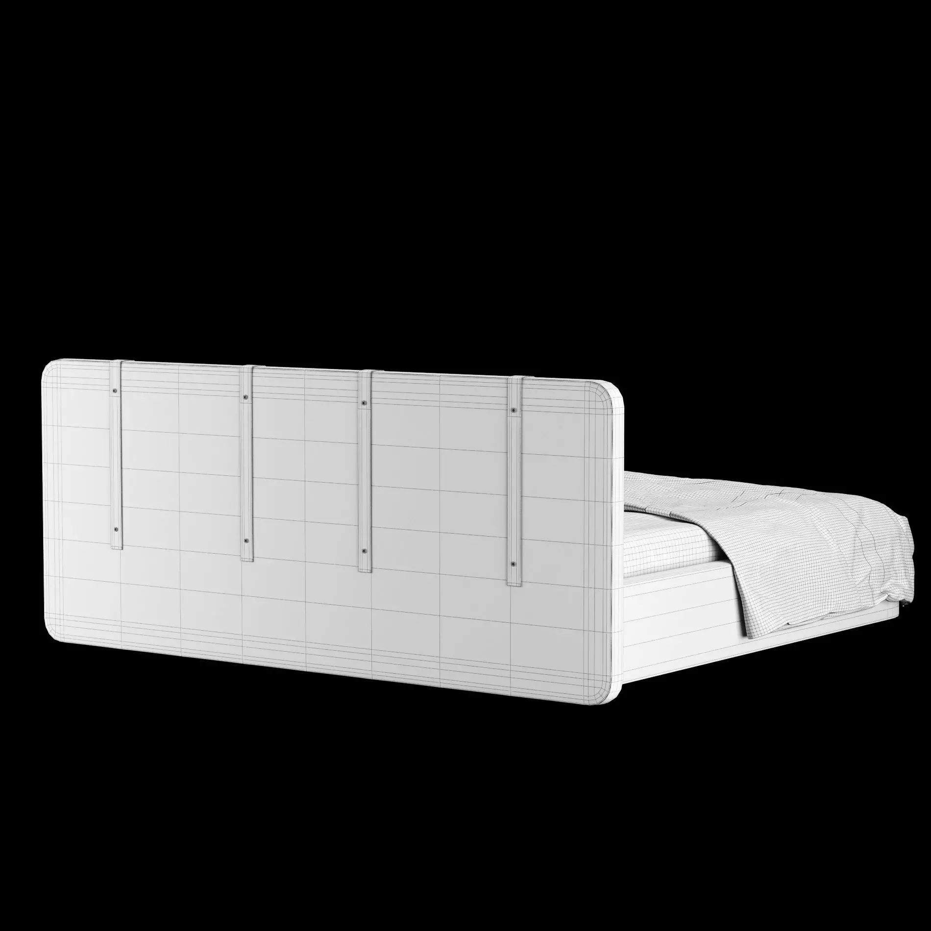 Bed with pillows and blanket 002 3D model_14