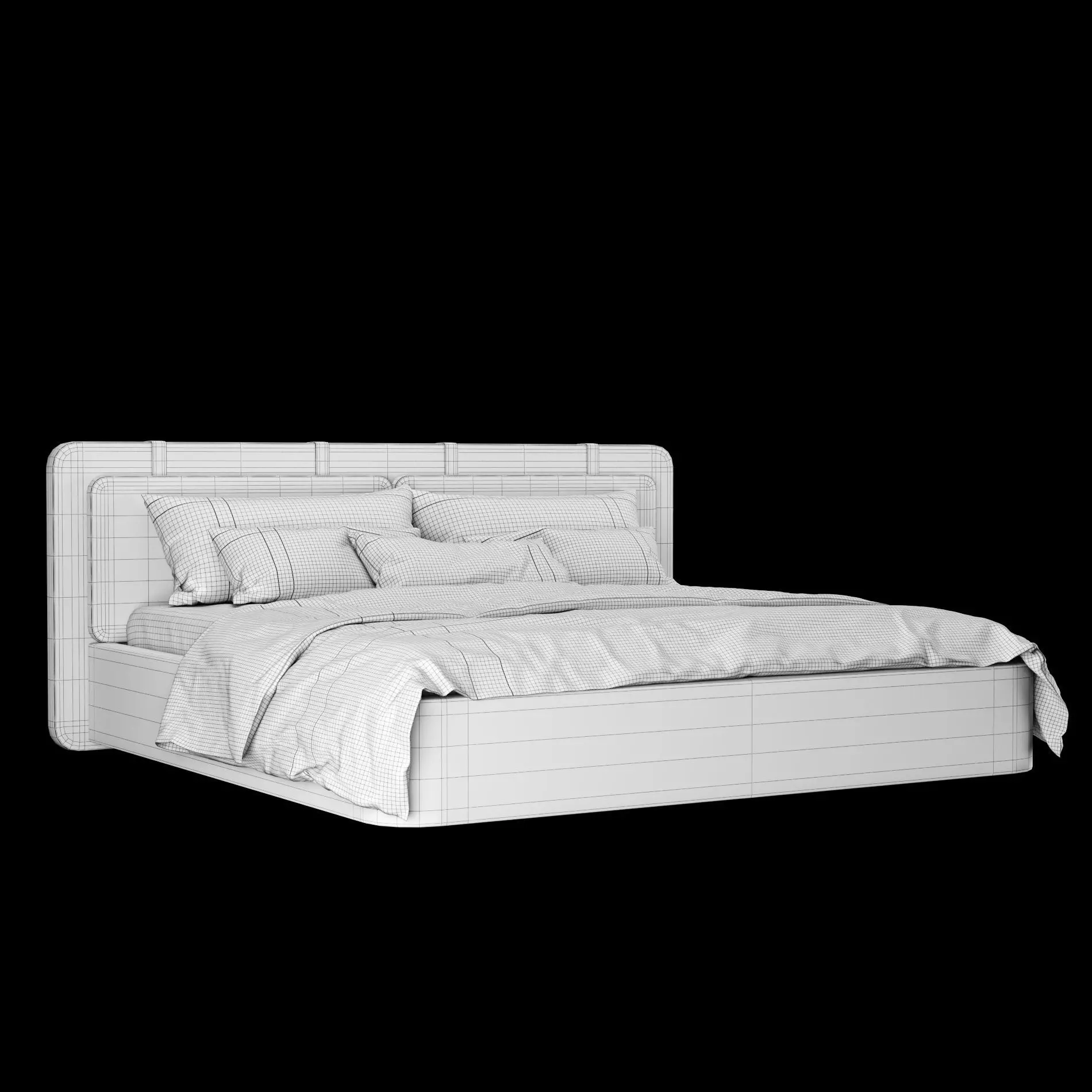 Bed with pillows and blanket 002 3D model_2