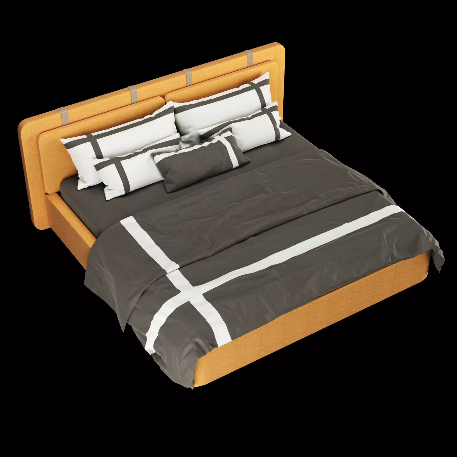 Bed with pillows and blanket 002 3D model_3