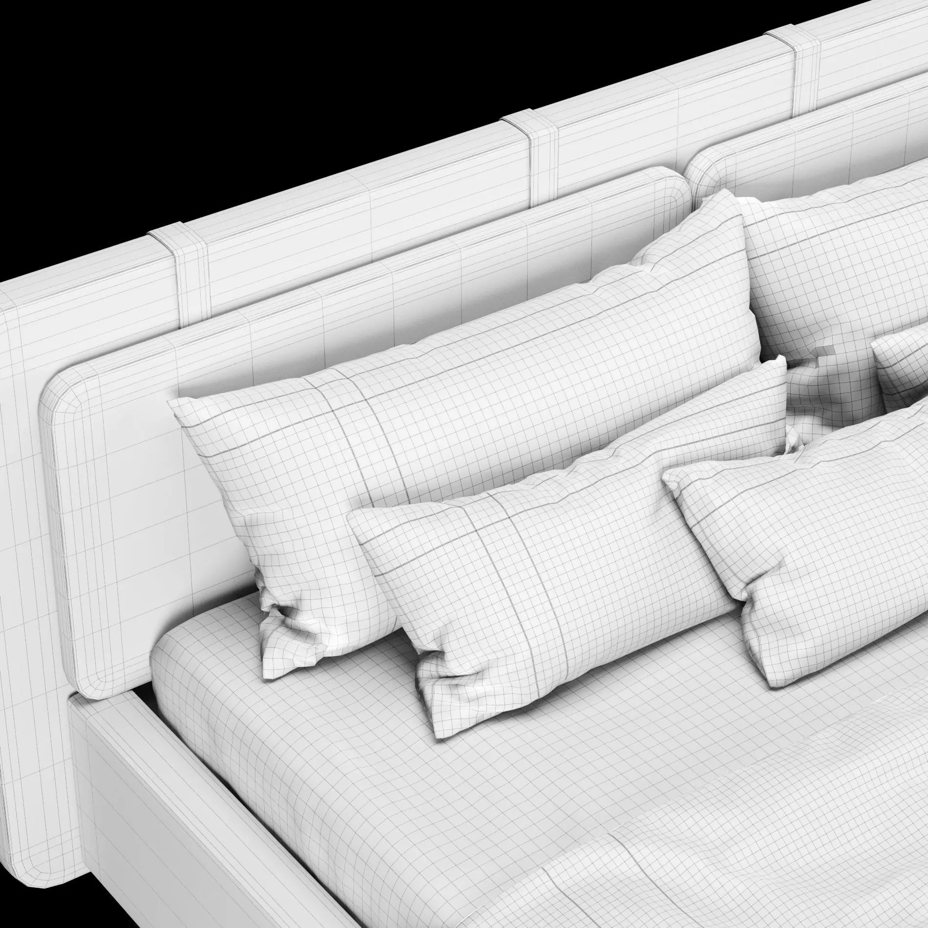 Bed with pillows and blanket 002 3D model_8