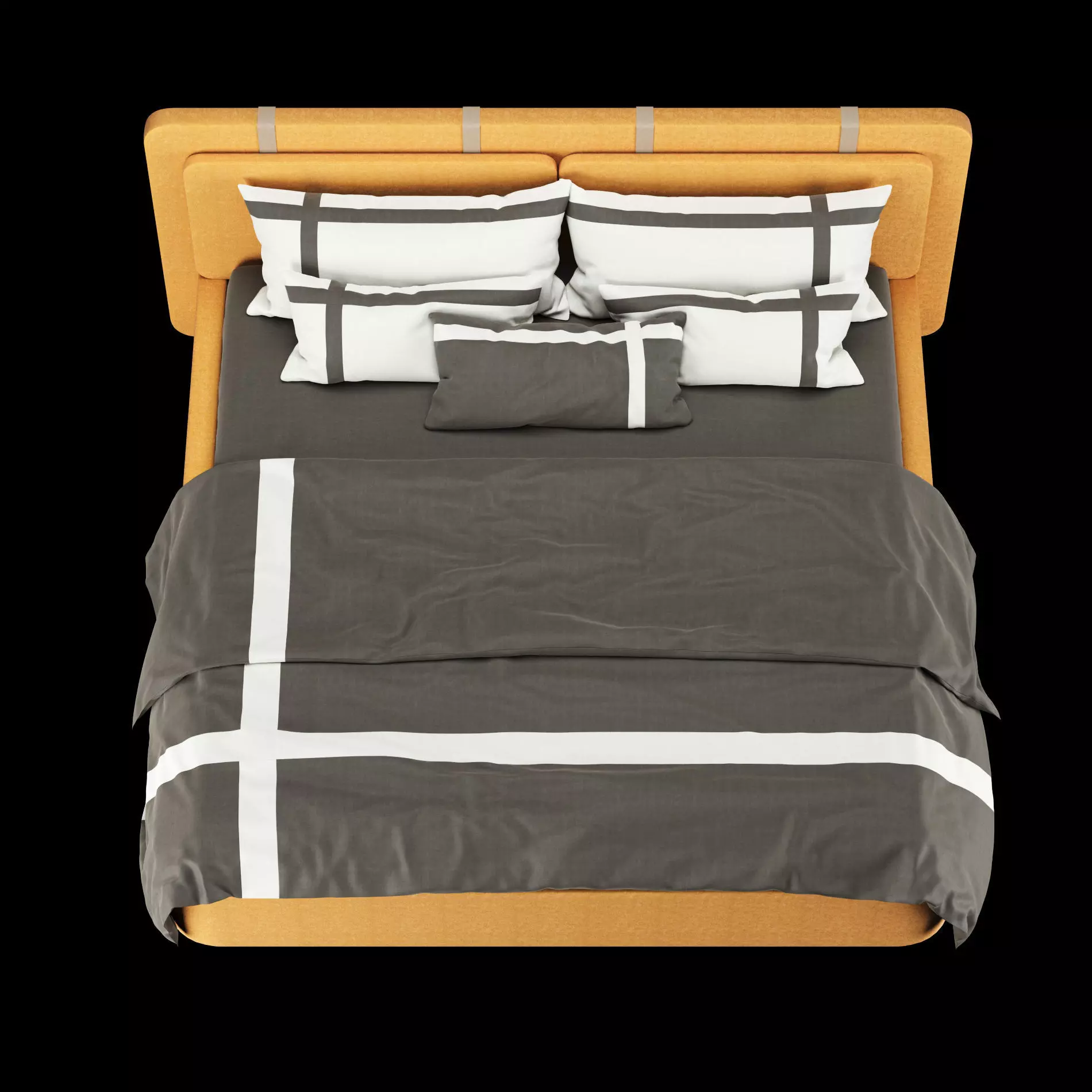 Bed with pillows and blanket 002 3D model_9