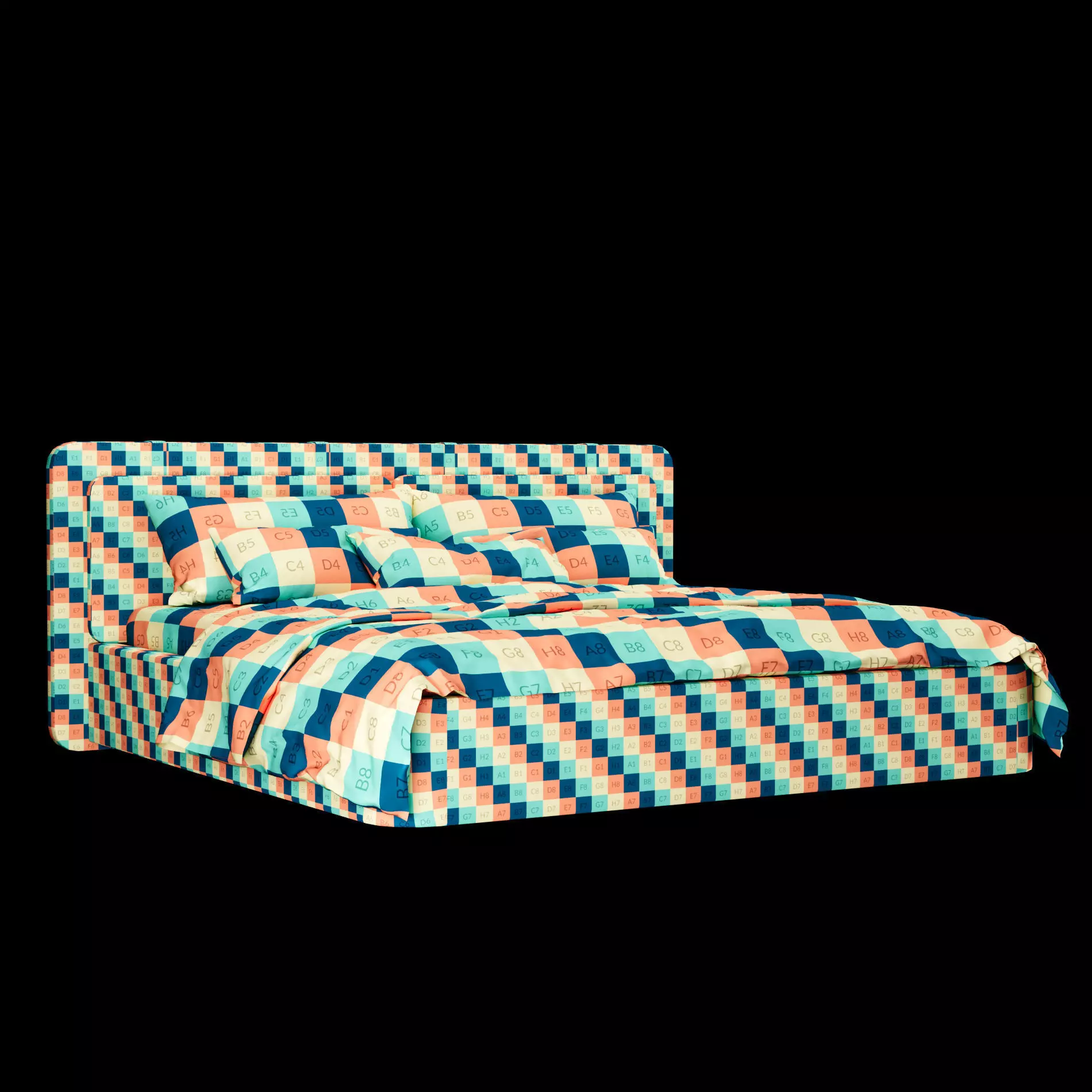 Bed with pillows and blanket 002 3D model_1