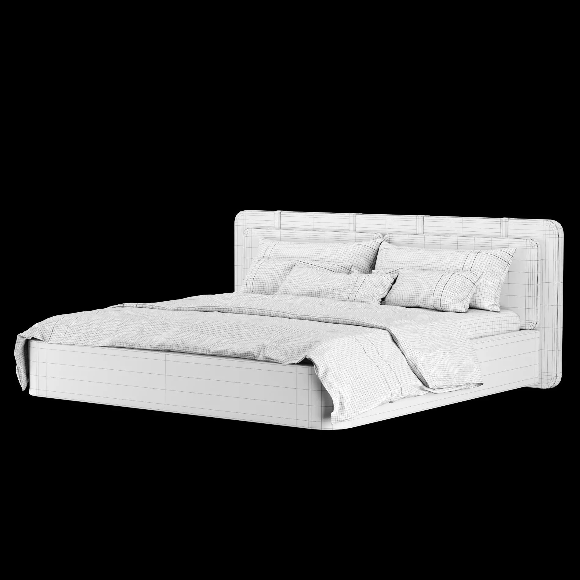 Bed with pillows and blanket 002 3D model_12