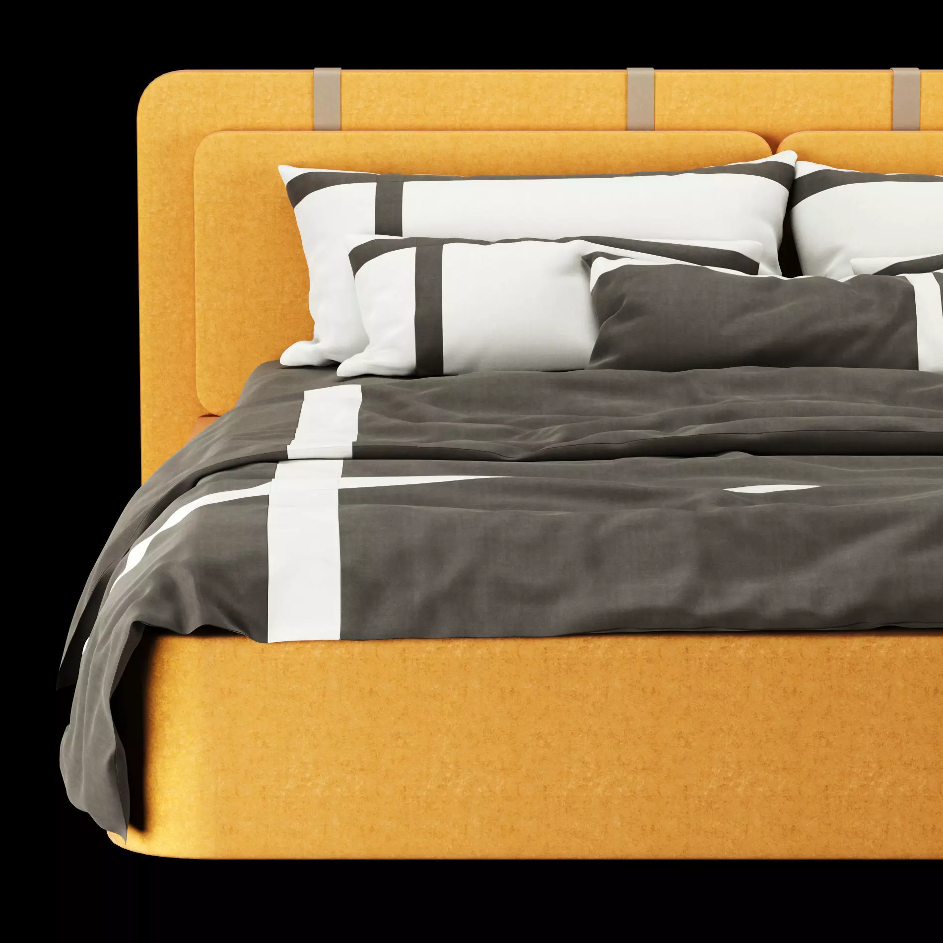 Bed with pillows and blanket 002 3D model_5