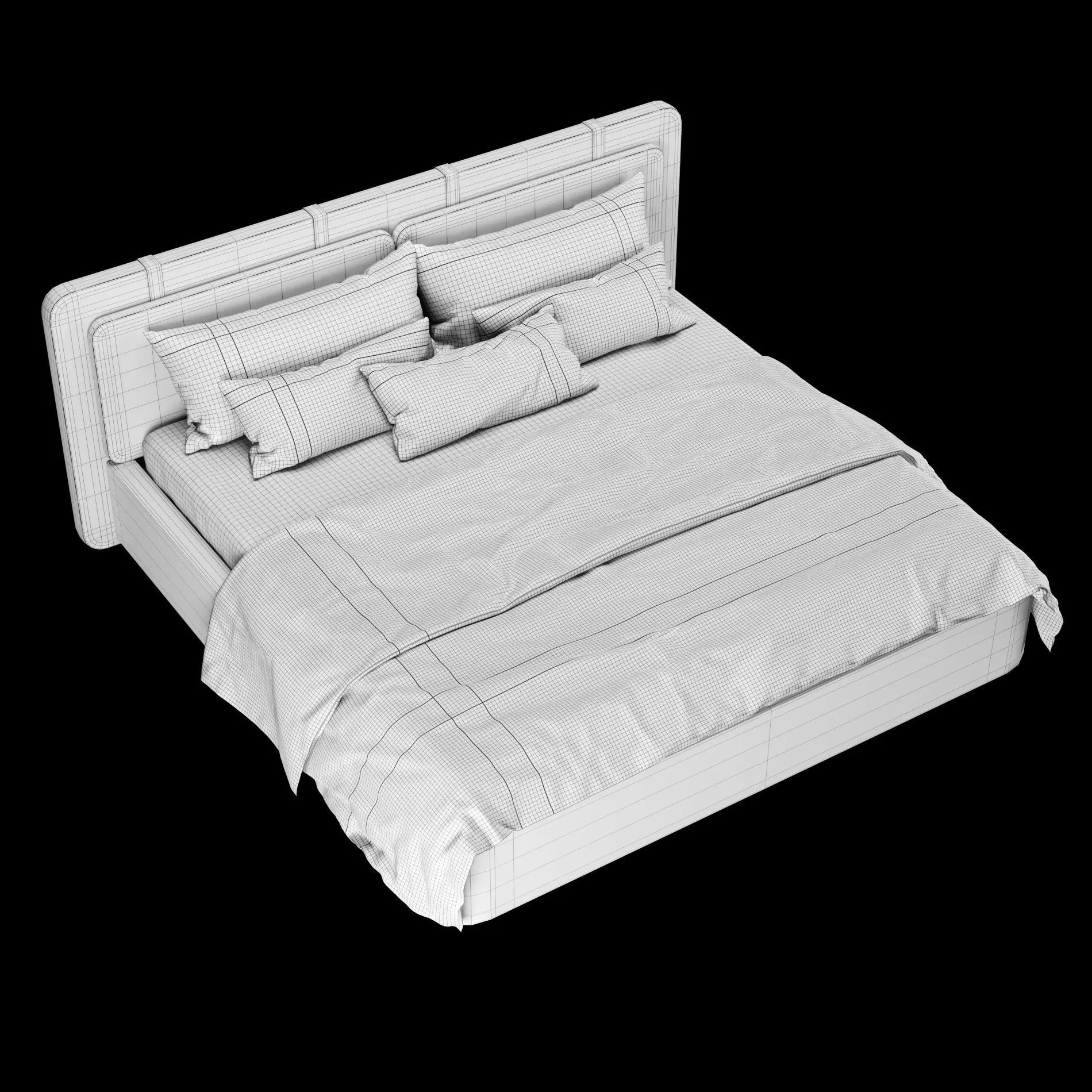 Bed with pillows and blanket 002 3D model_4