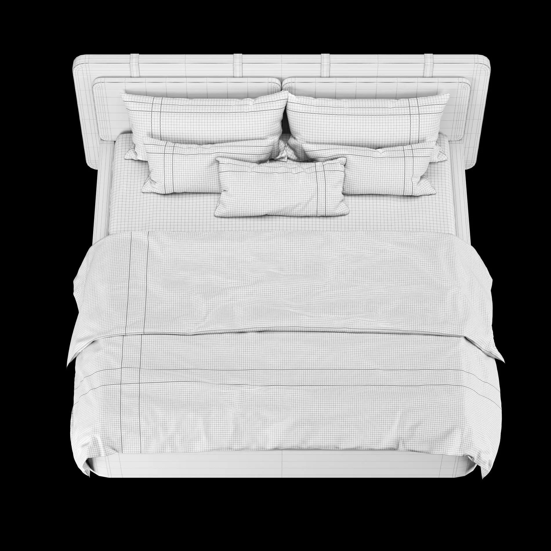 Bed with pillows and blanket 002 3D model_10