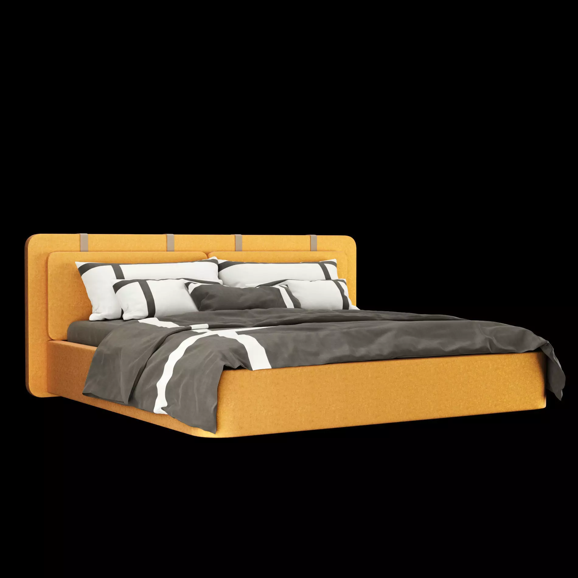 Bed with pillows and blanket 002 3D model_0