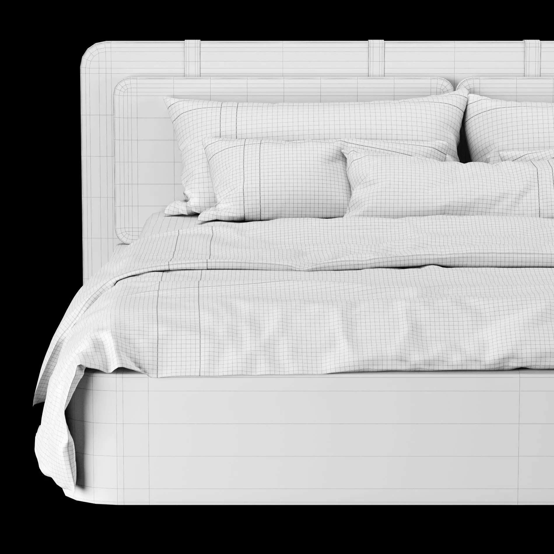 Bed with pillows and blanket 002 3D model_6