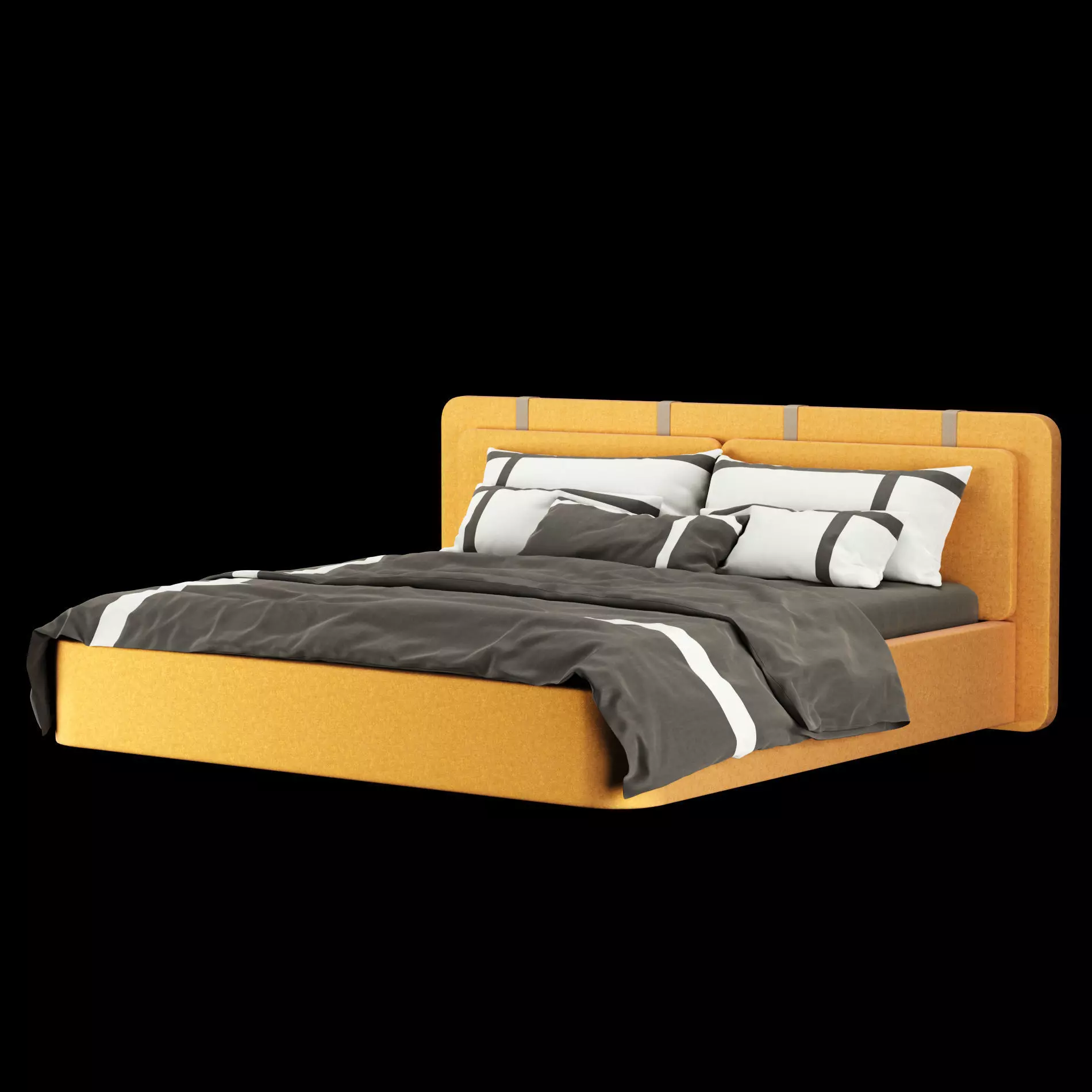 Bed with pillows and blanket 002 3D model_11