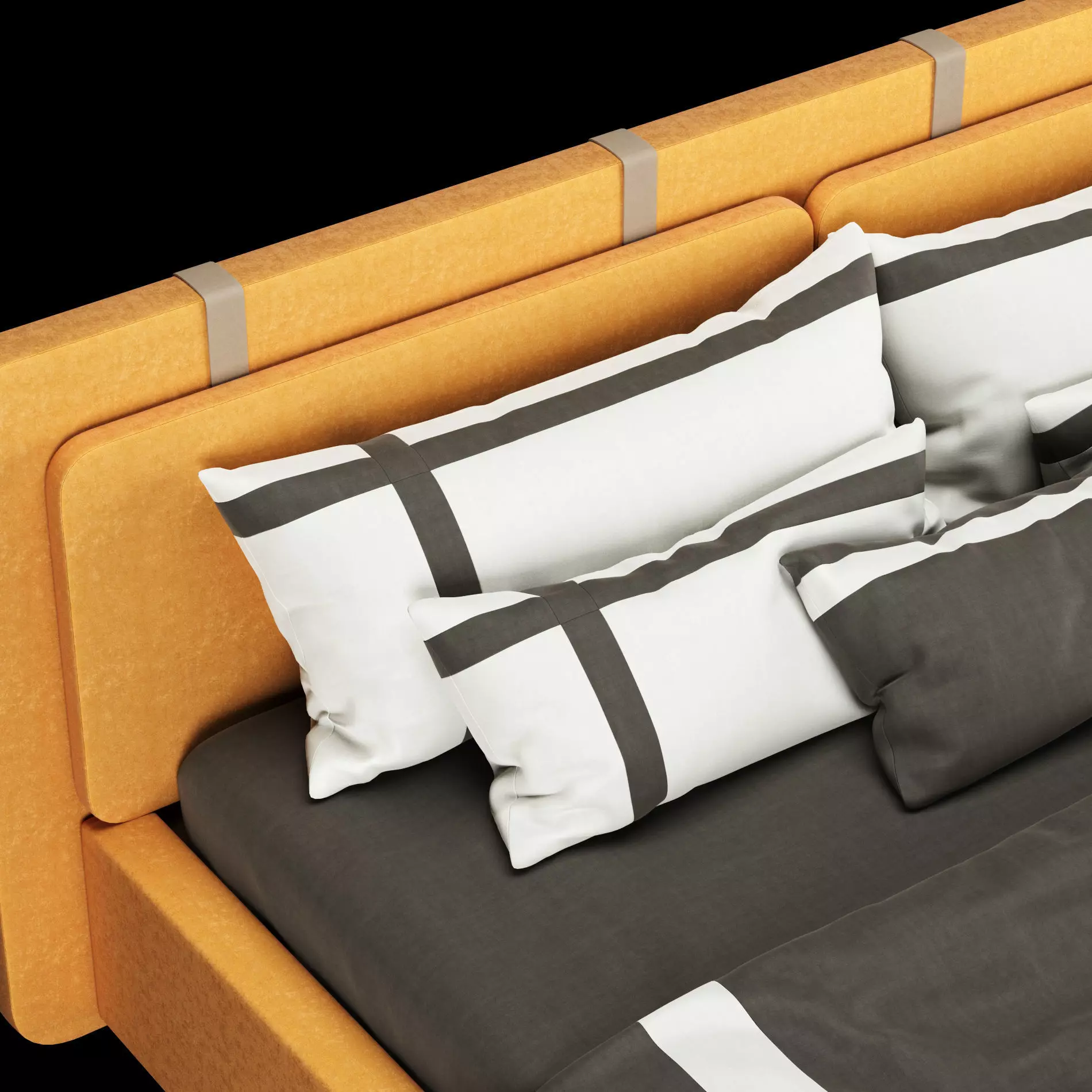 Bed with pillows and blanket 002 3D model_7