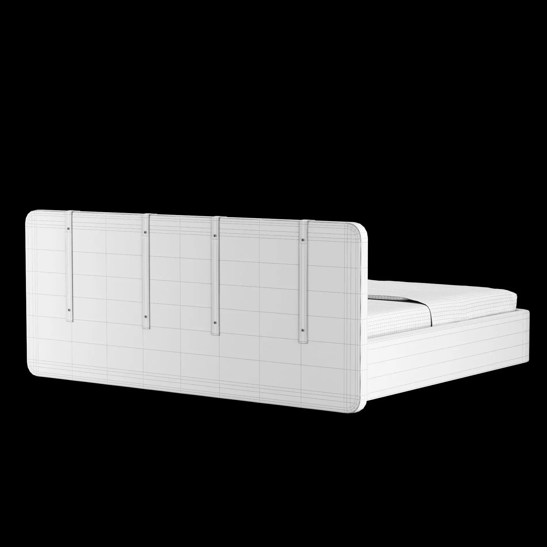 Bed with pillows and blanket 003 3D model_14