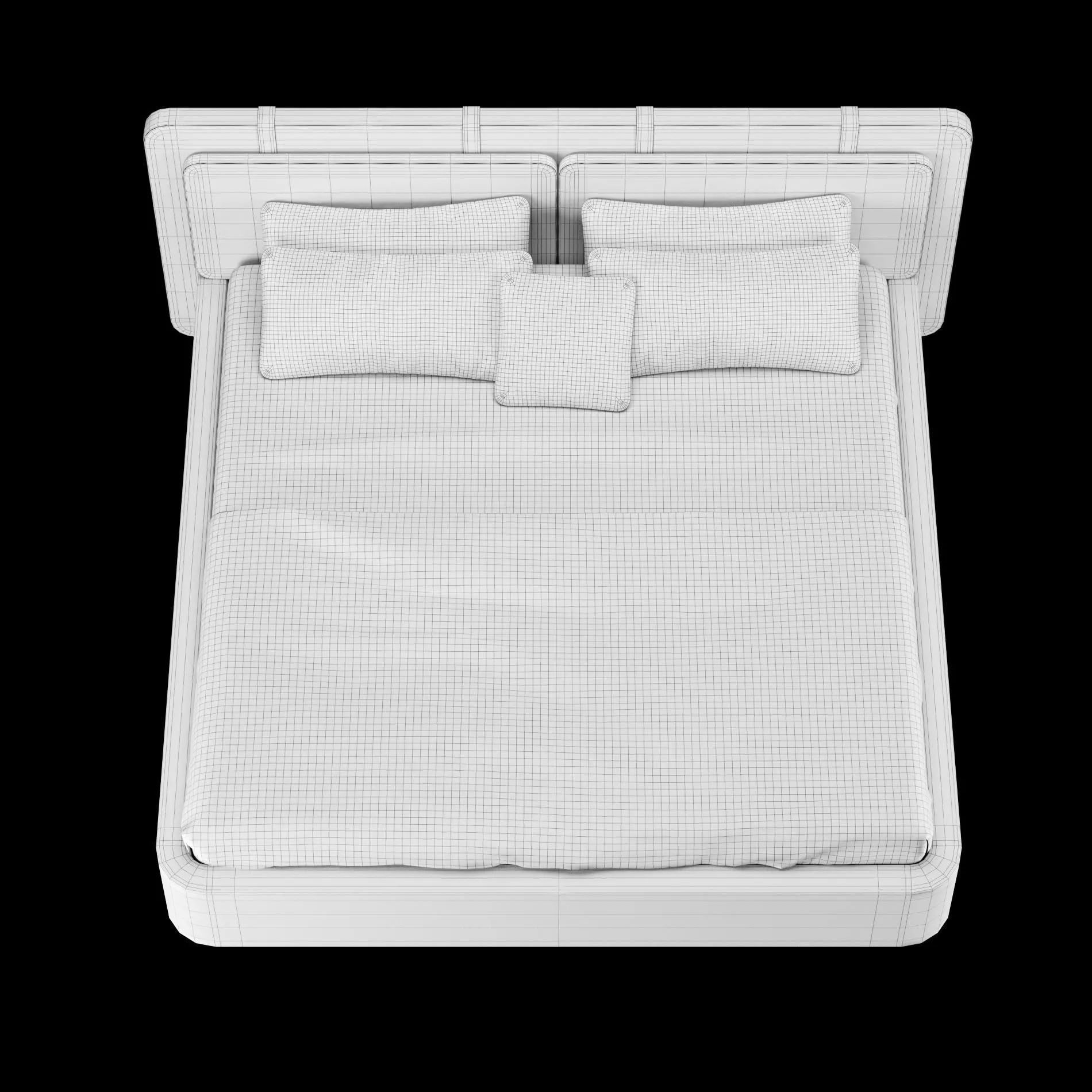 Bed with pillows and blanket 003 3D model_10