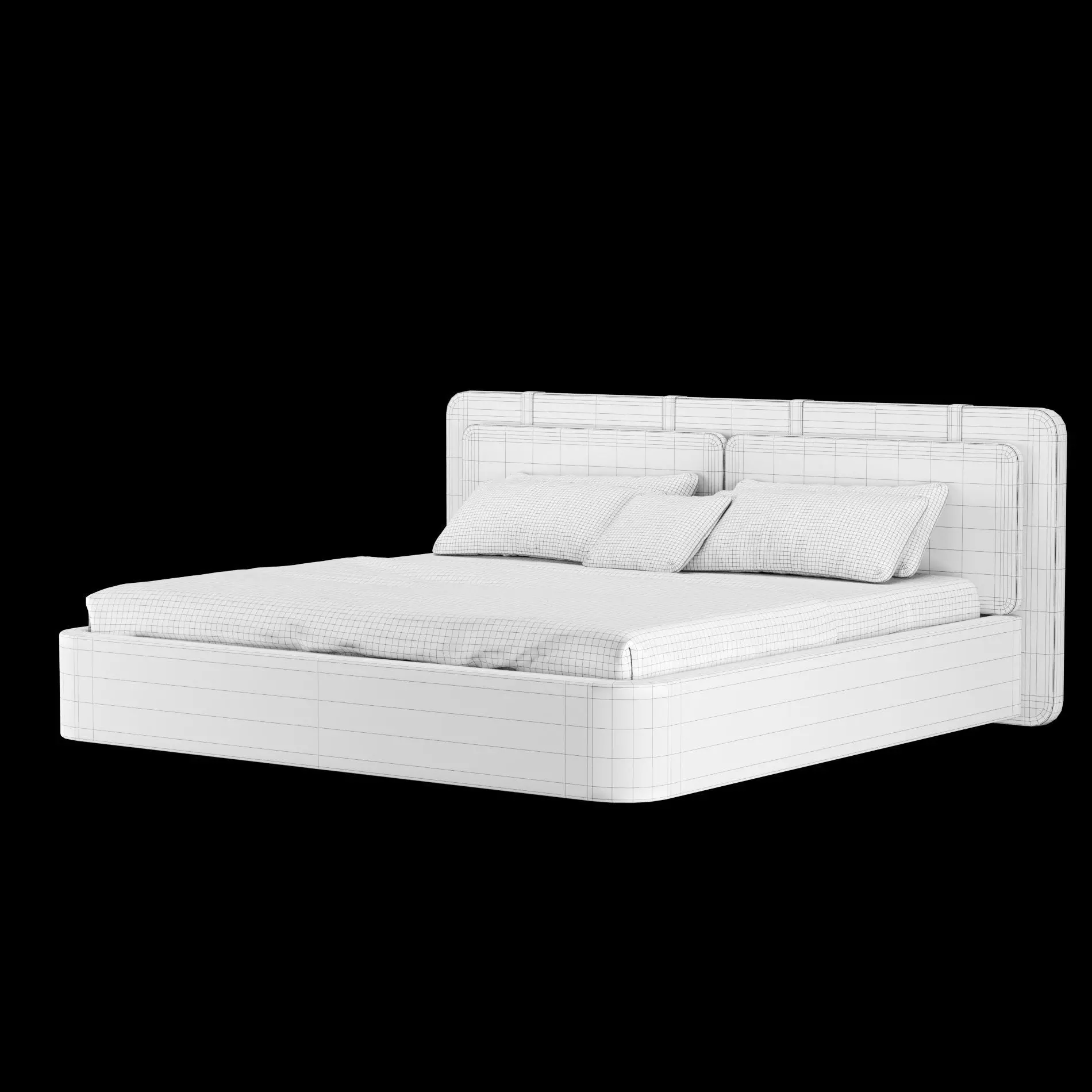 Bed with pillows and blanket 003 3D model_12