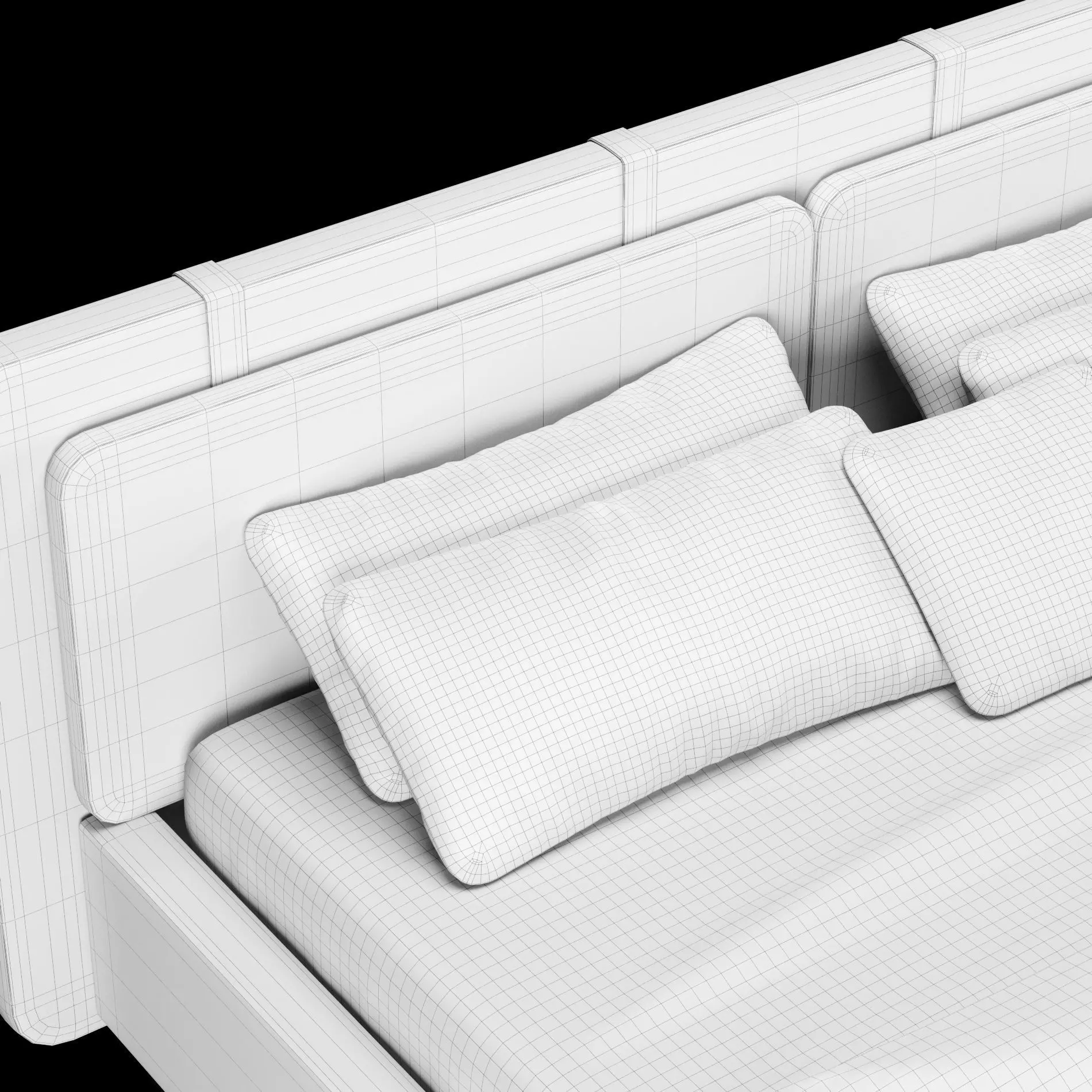 Bed with pillows and blanket 003 3D model_8