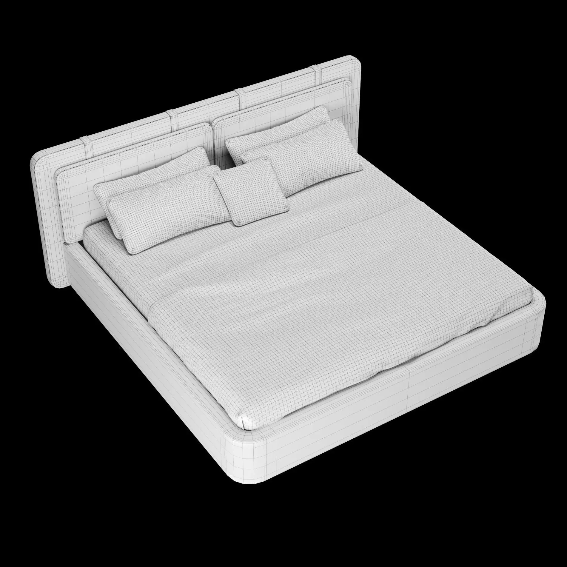 Bed with pillows and blanket 003 3D model_4