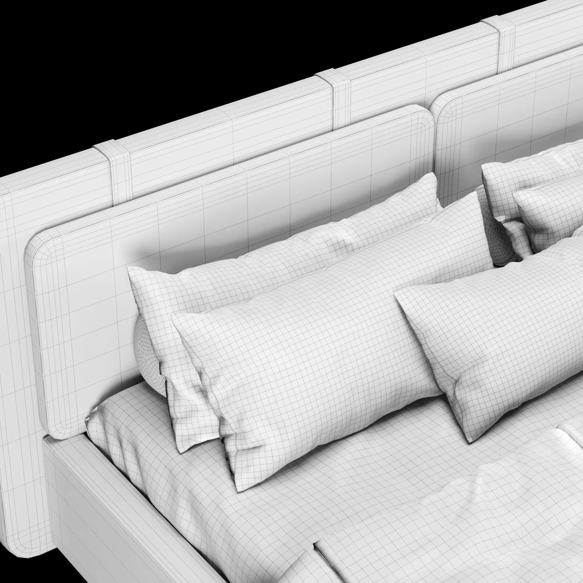 Bed with pillows and blanket 004 3D model_8