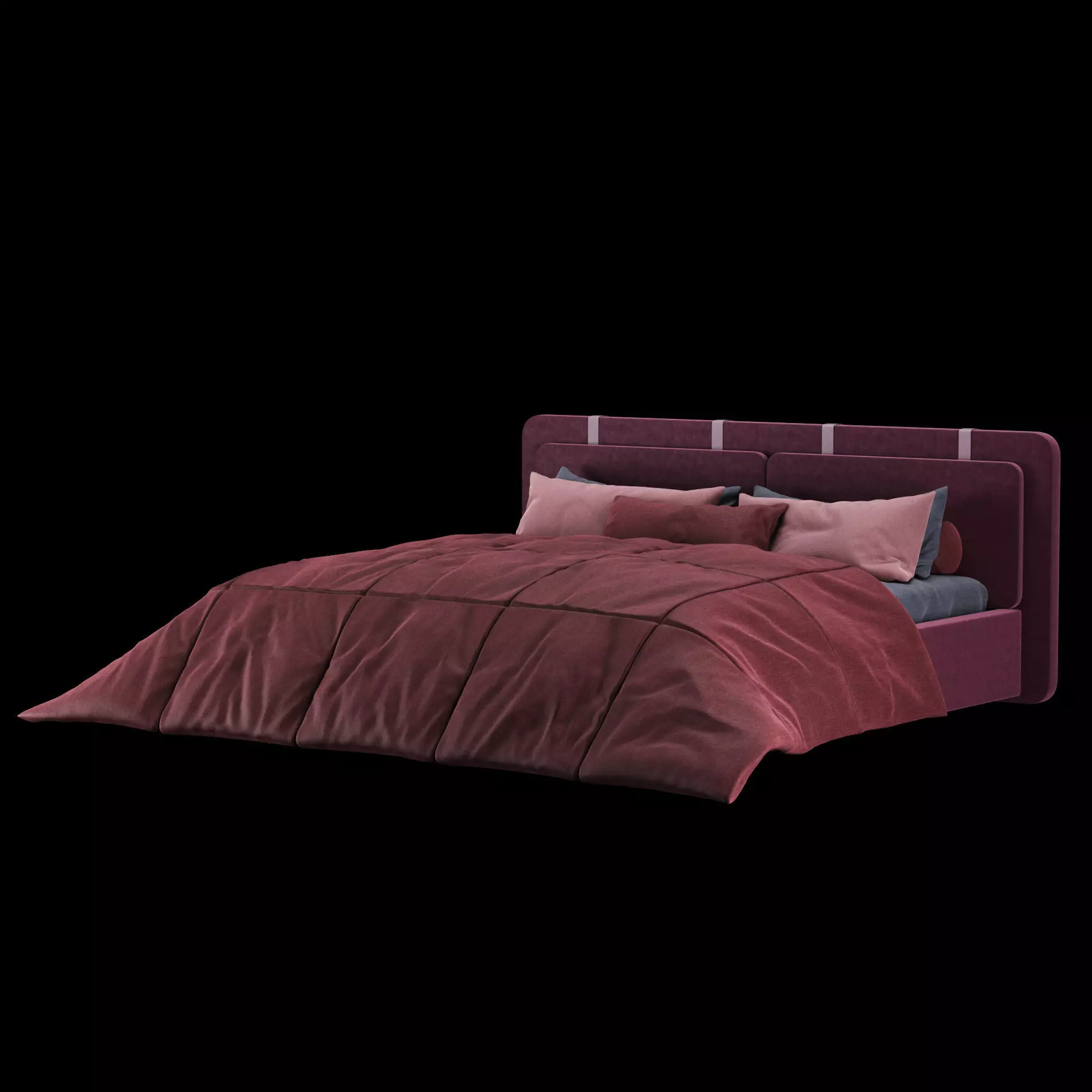 Bed with pillows and blanket 004 3D model_11
