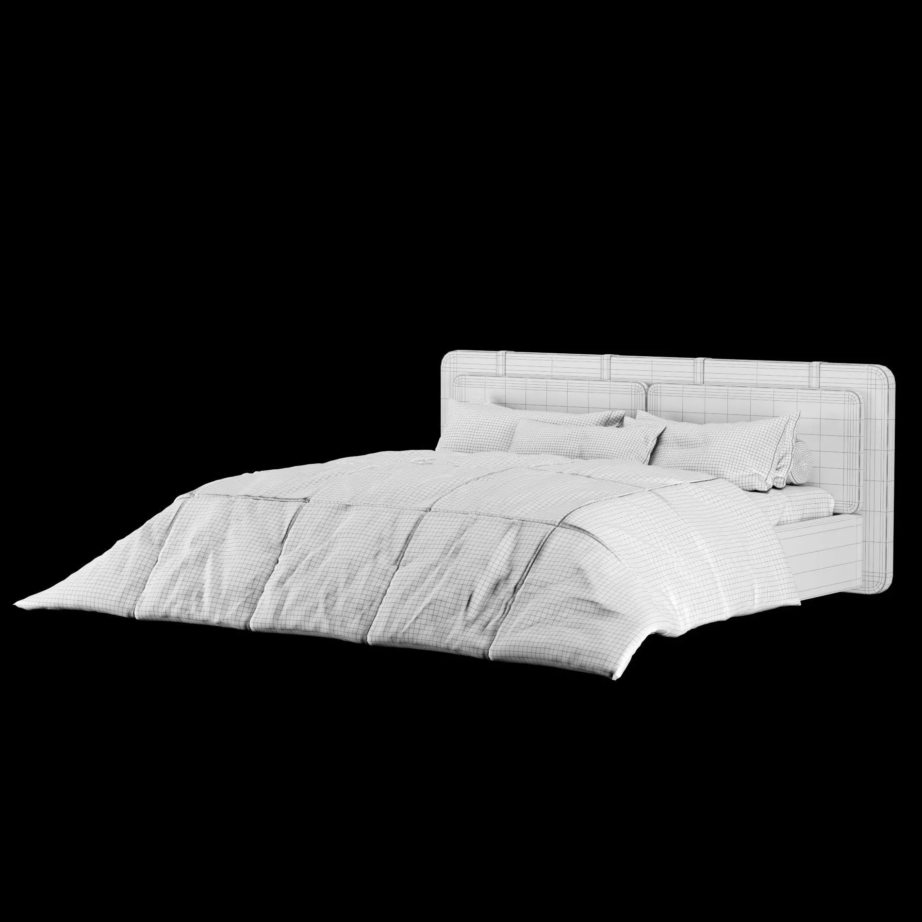 Bed with pillows and blanket 004 3D model_12