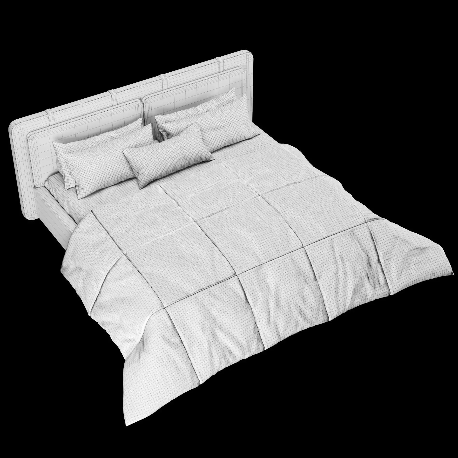 Bed with pillows and blanket 004 3D model_4