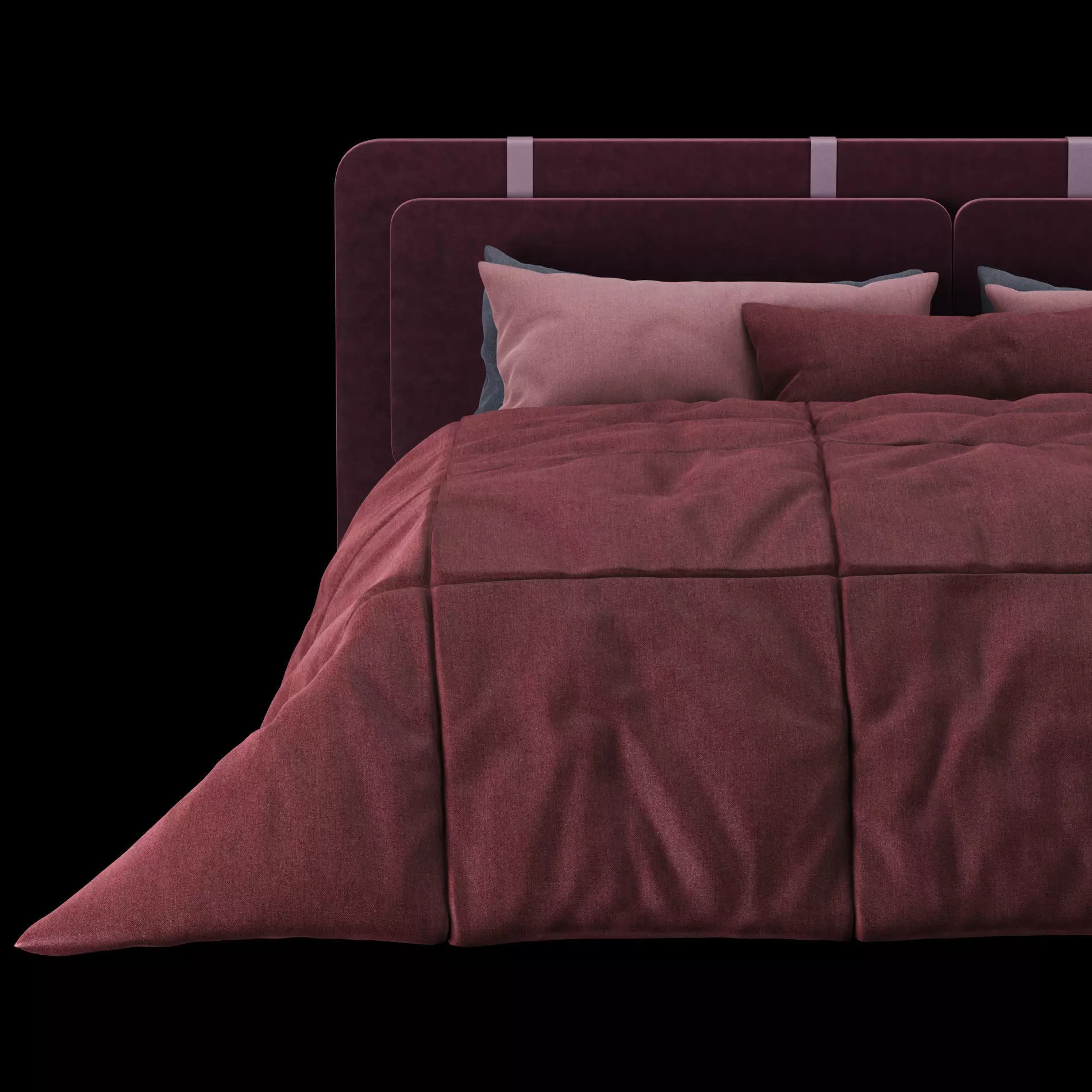 Bed with pillows and blanket 004 3D model_5