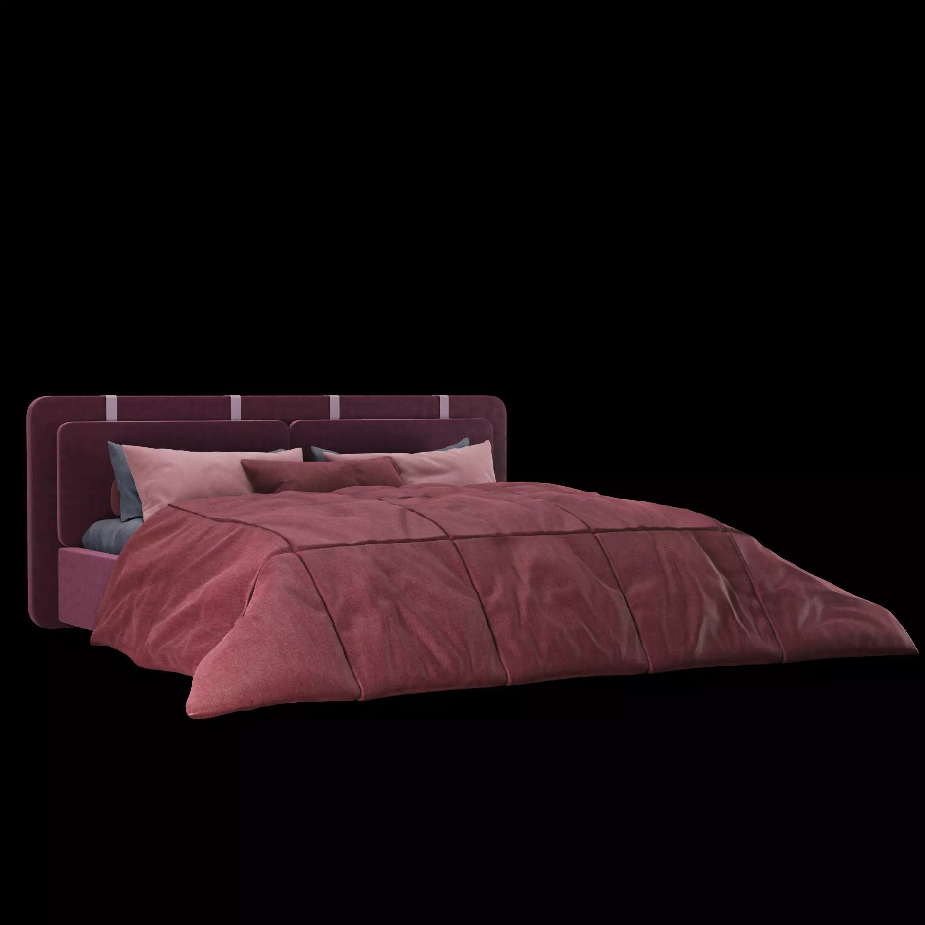 Bed with pillows and blanket 004 3D model_0