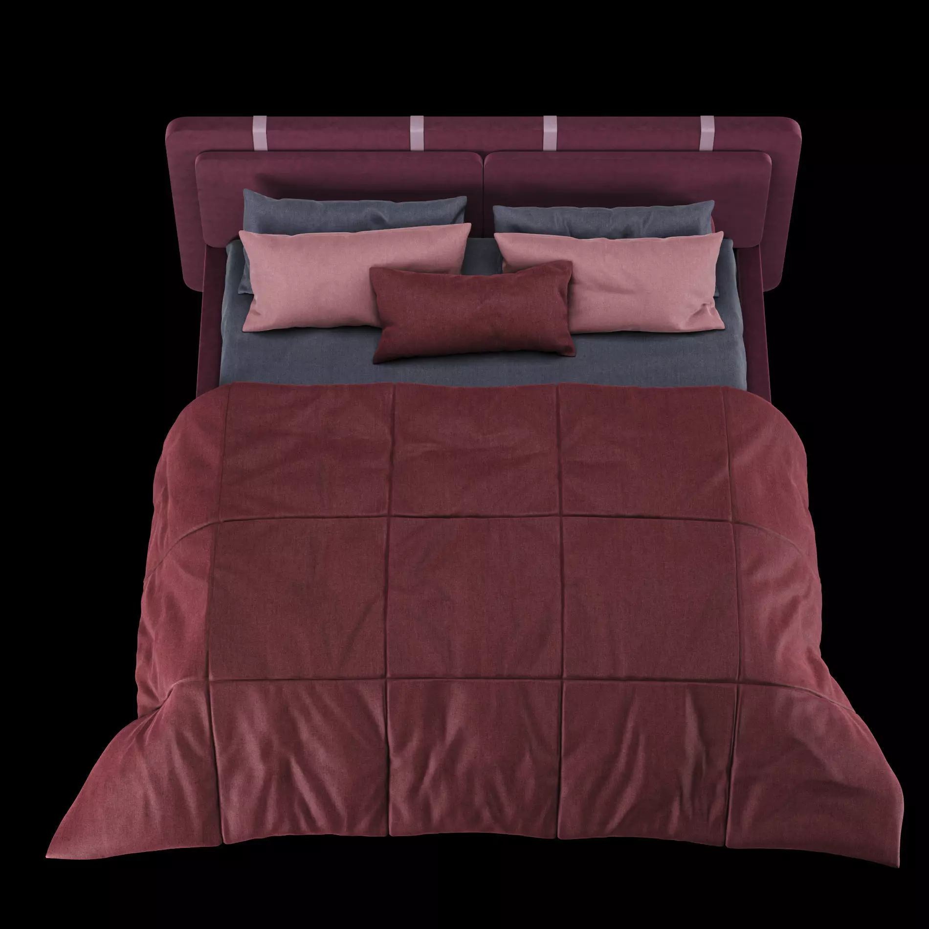 Bed with pillows and blanket 004 3D model_9