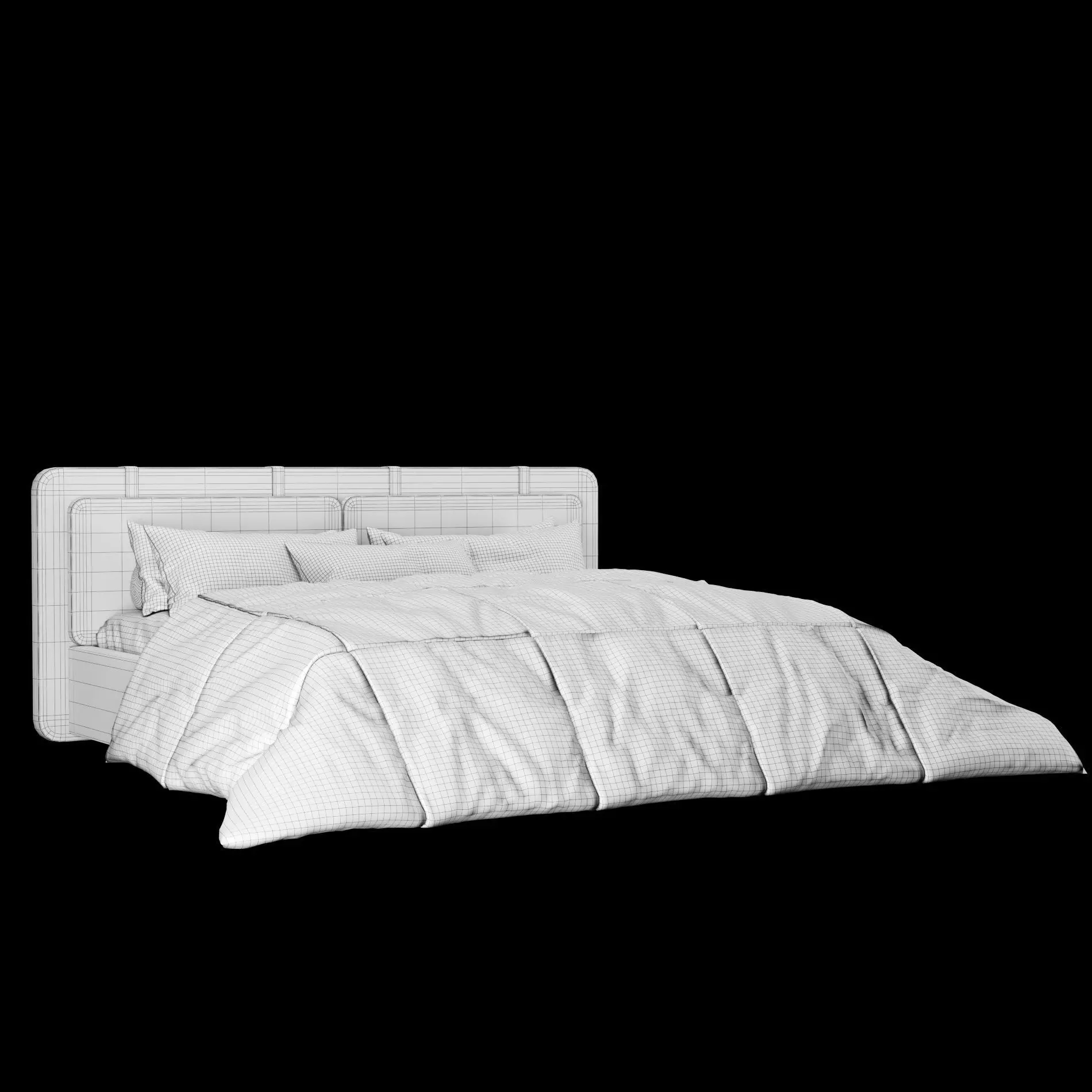 Bed with pillows and blanket 004 3D model_2