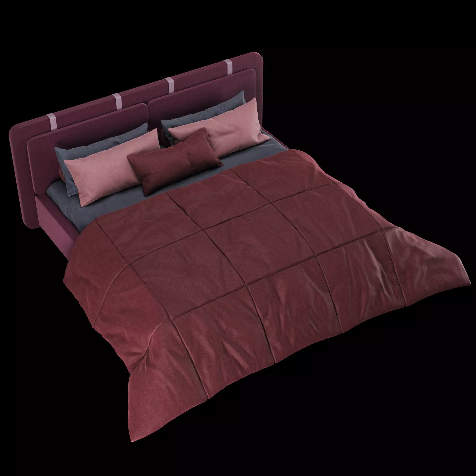Bed with pillows and blanket 004 3D model_3