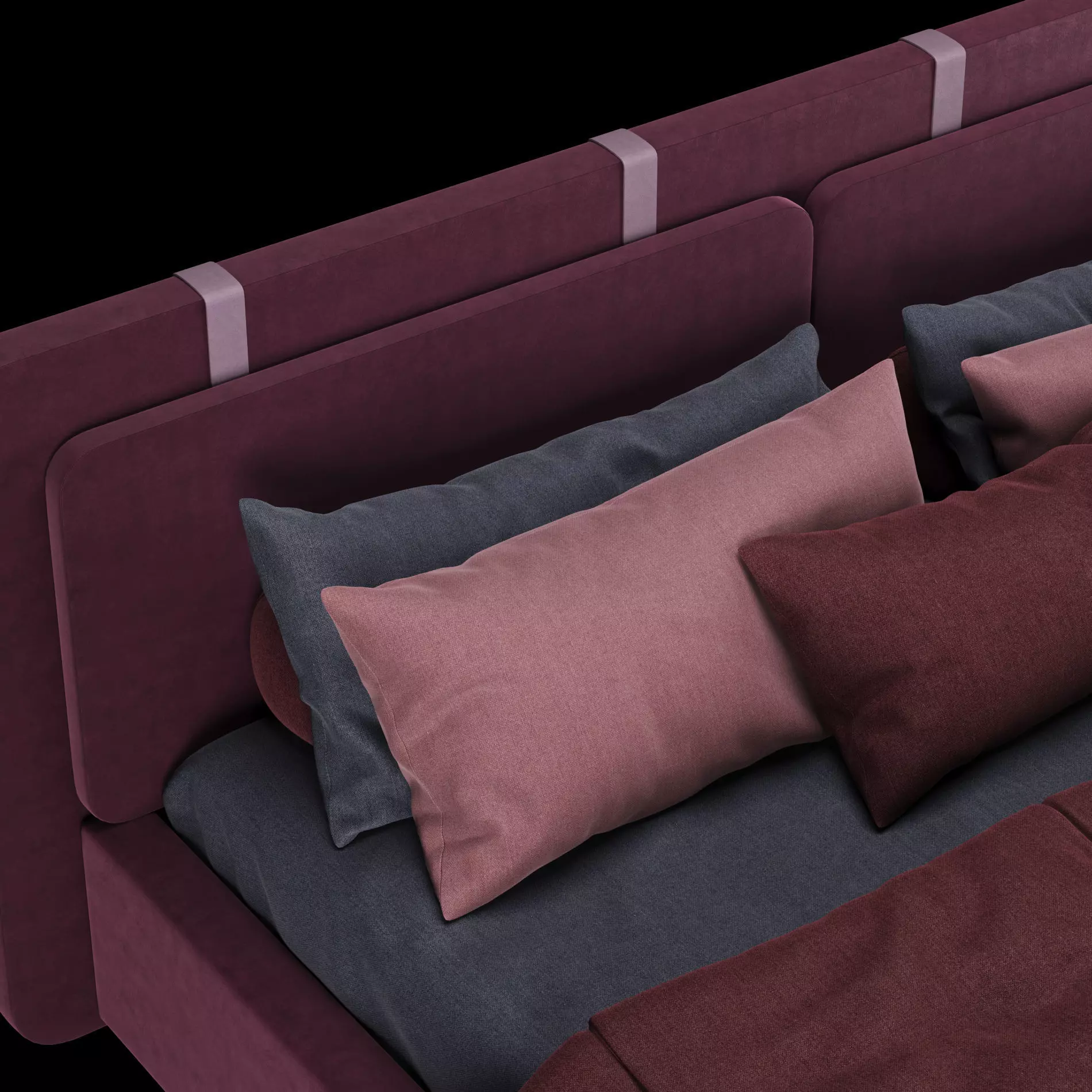 Bed with pillows and blanket 004 3D model_7