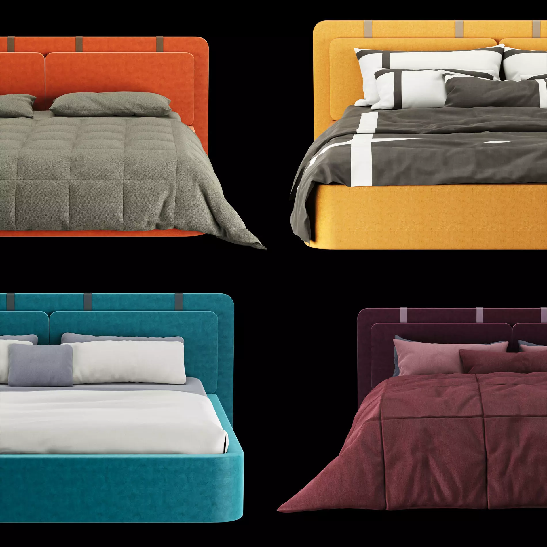 Bed with pillows and blanket set1 3D Model Collection_0