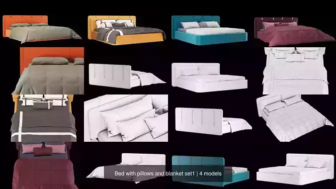 Bed with pillows and blanket set1