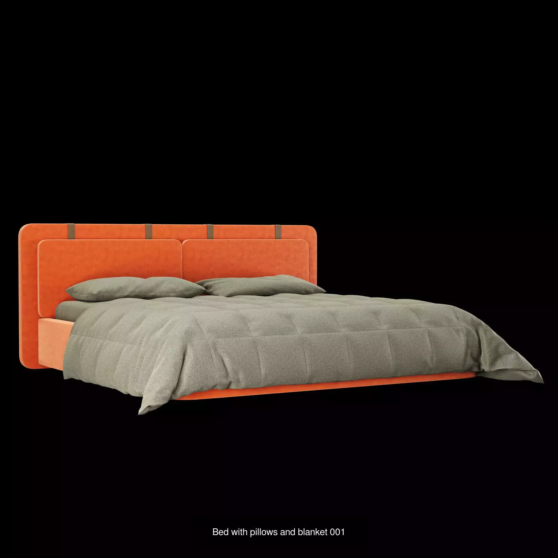 Bed with pillows and blanket set1 3D Model Collection_2