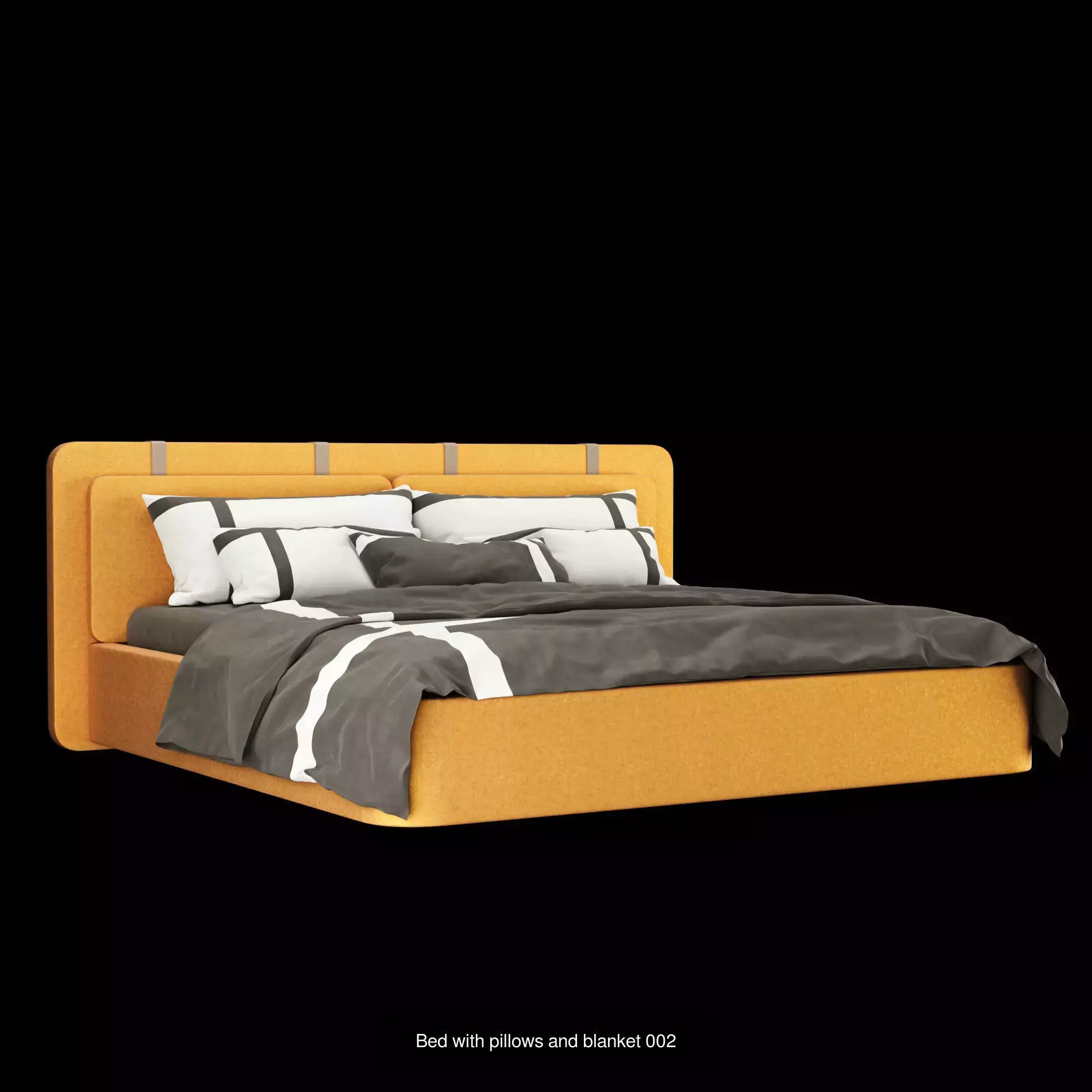 Bed with pillows and blanket set1 3D Model Collection_3