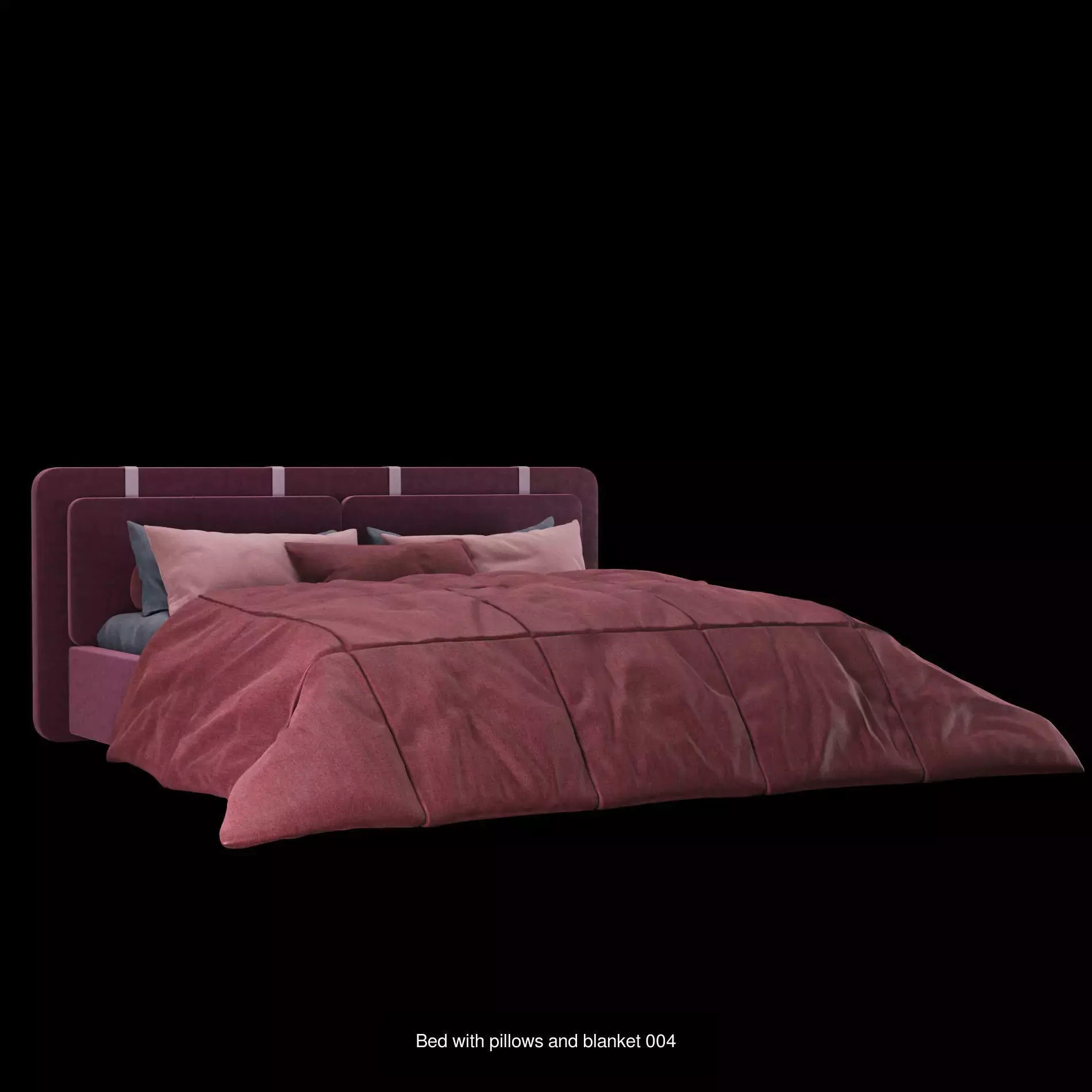 Bed with pillows and blanket set1 3D Model Collection_5