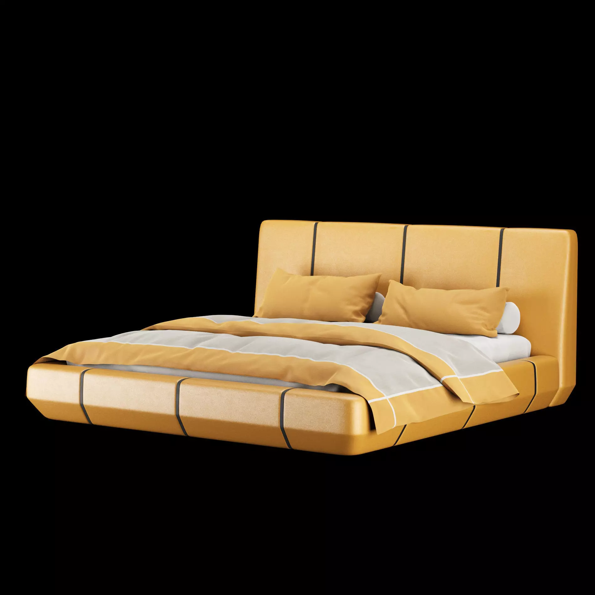 Bed with pillows and blanket 007 3D model_11