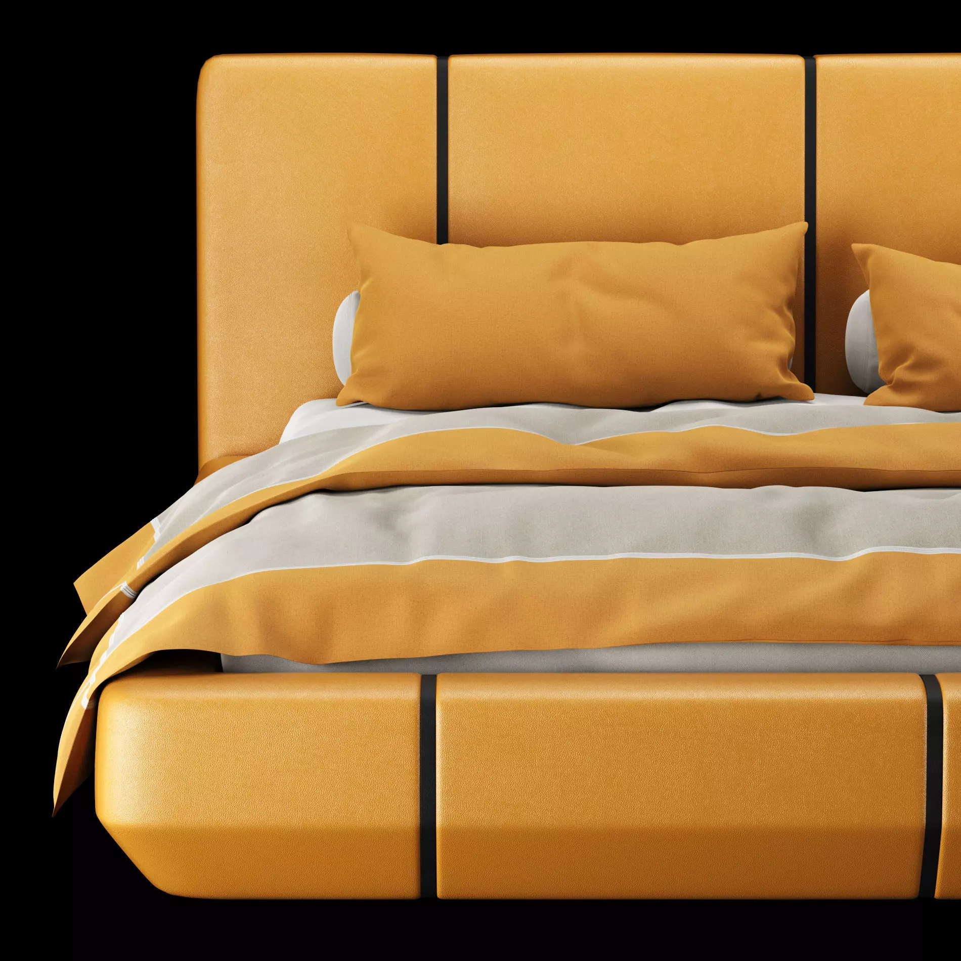 Bed with pillows and blanket 007 3D model_5