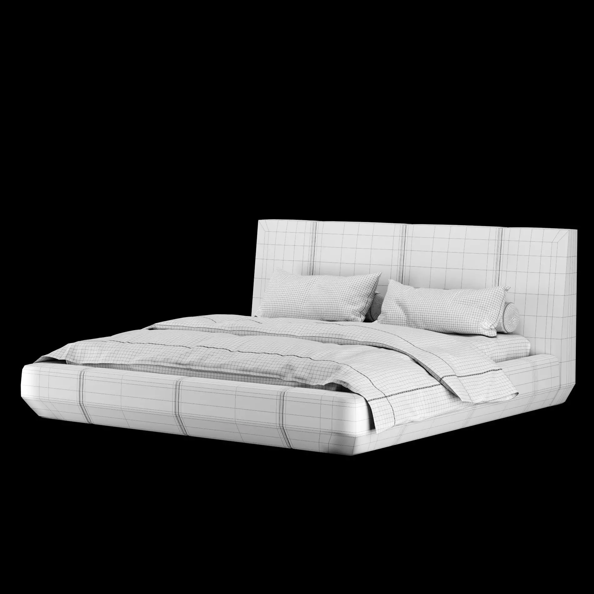 Bed with pillows and blanket 007 3D model_12