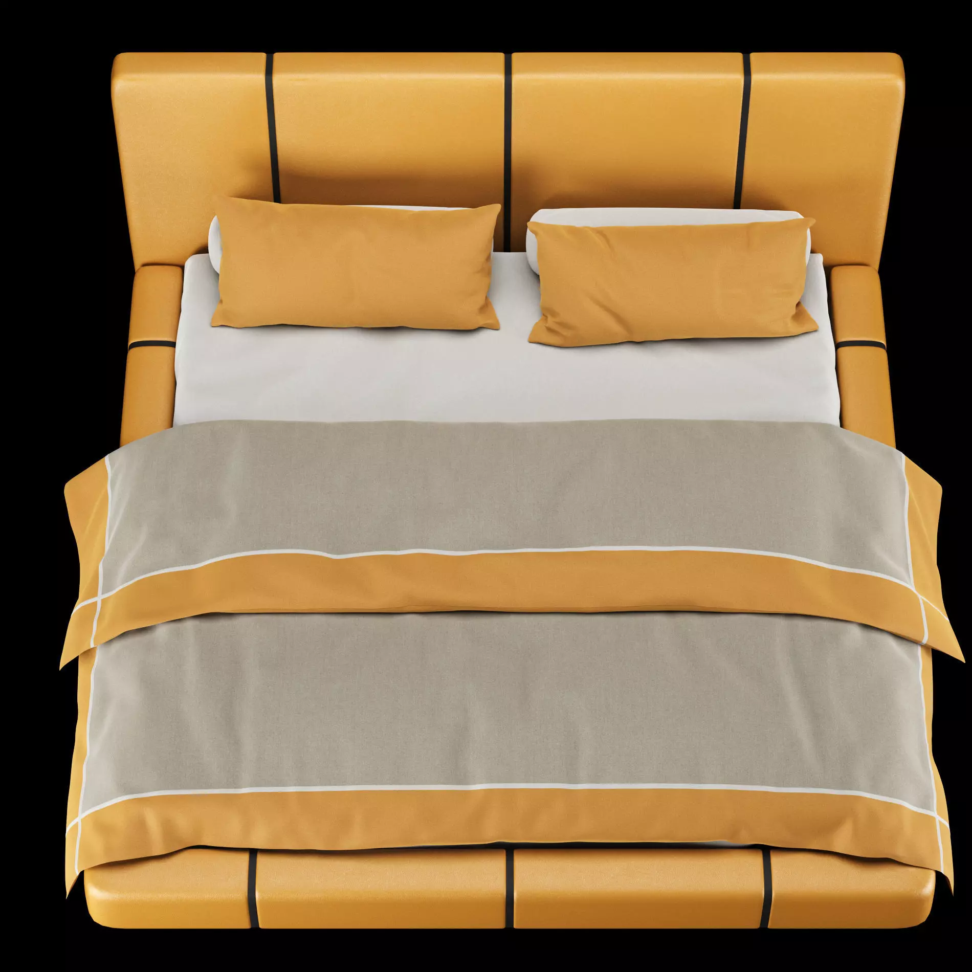 Bed with pillows and blanket 007 3D model_9