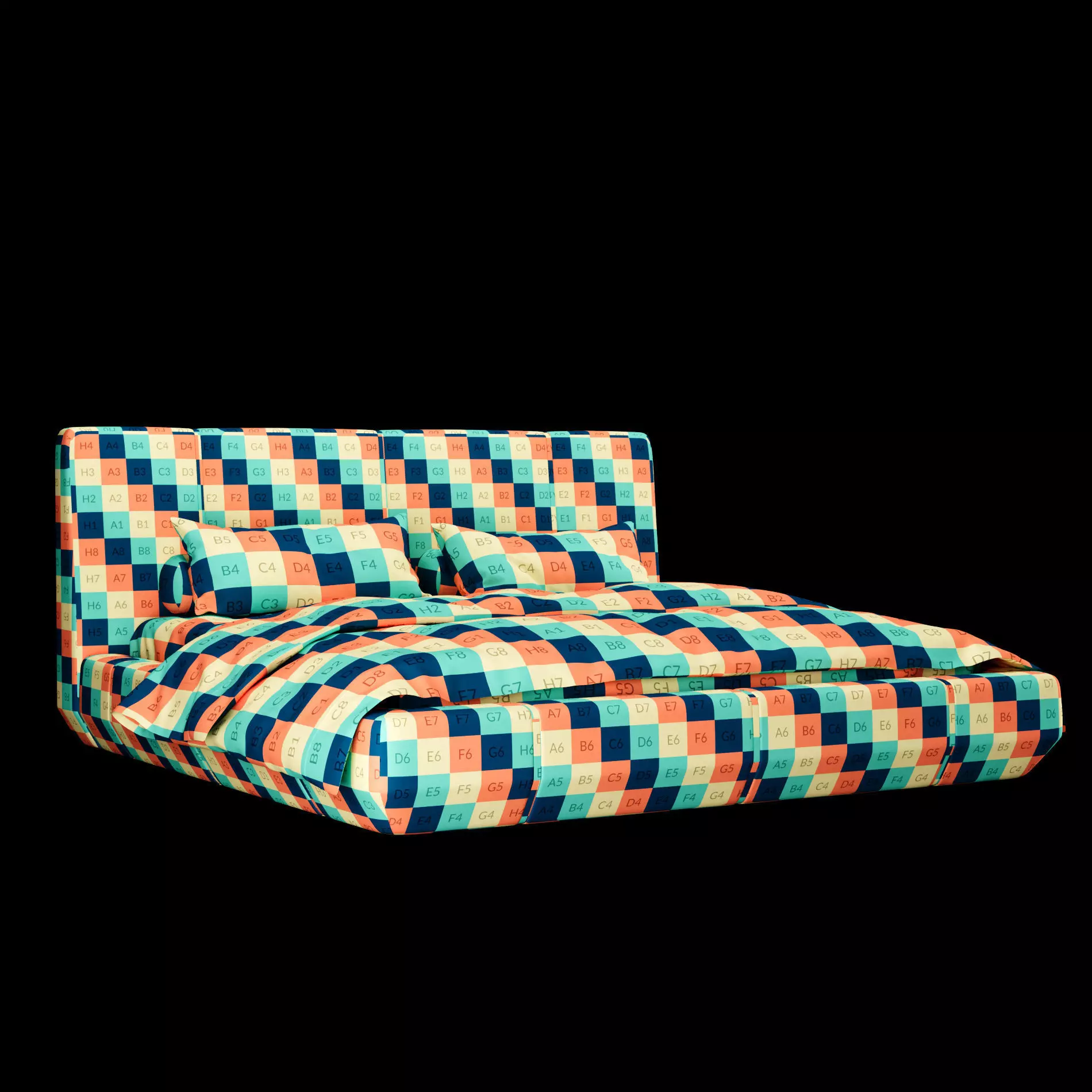 Bed with pillows and blanket 007 3D model_1