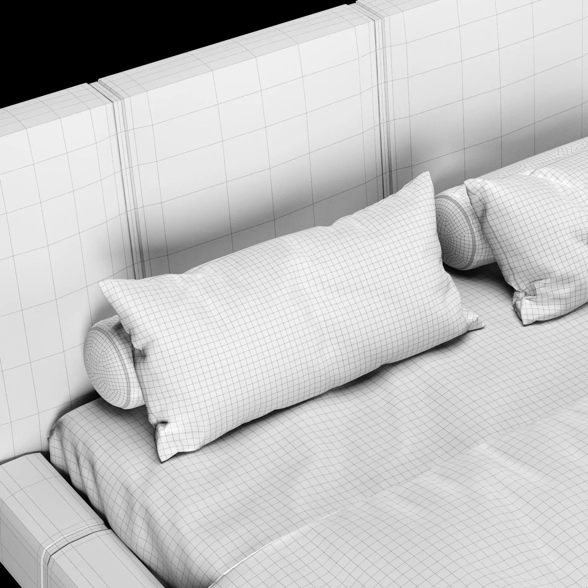 Bed with pillows and blanket 007 3D model_8