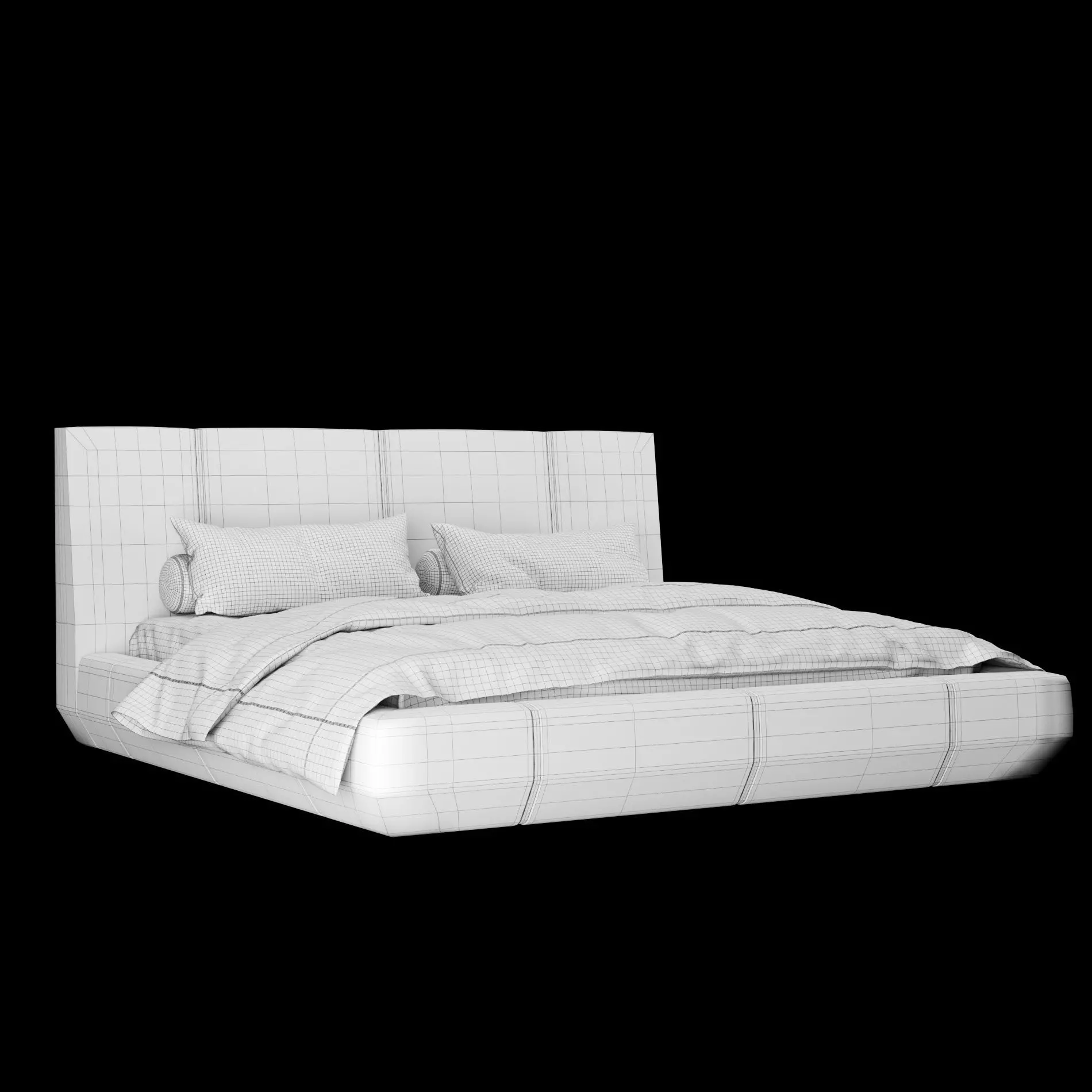Bed with pillows and blanket 007 3D model_2
