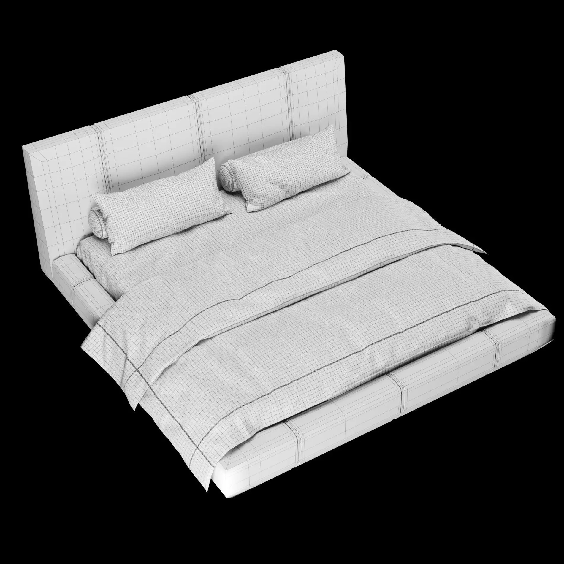 Bed with pillows and blanket 007 3D model_4