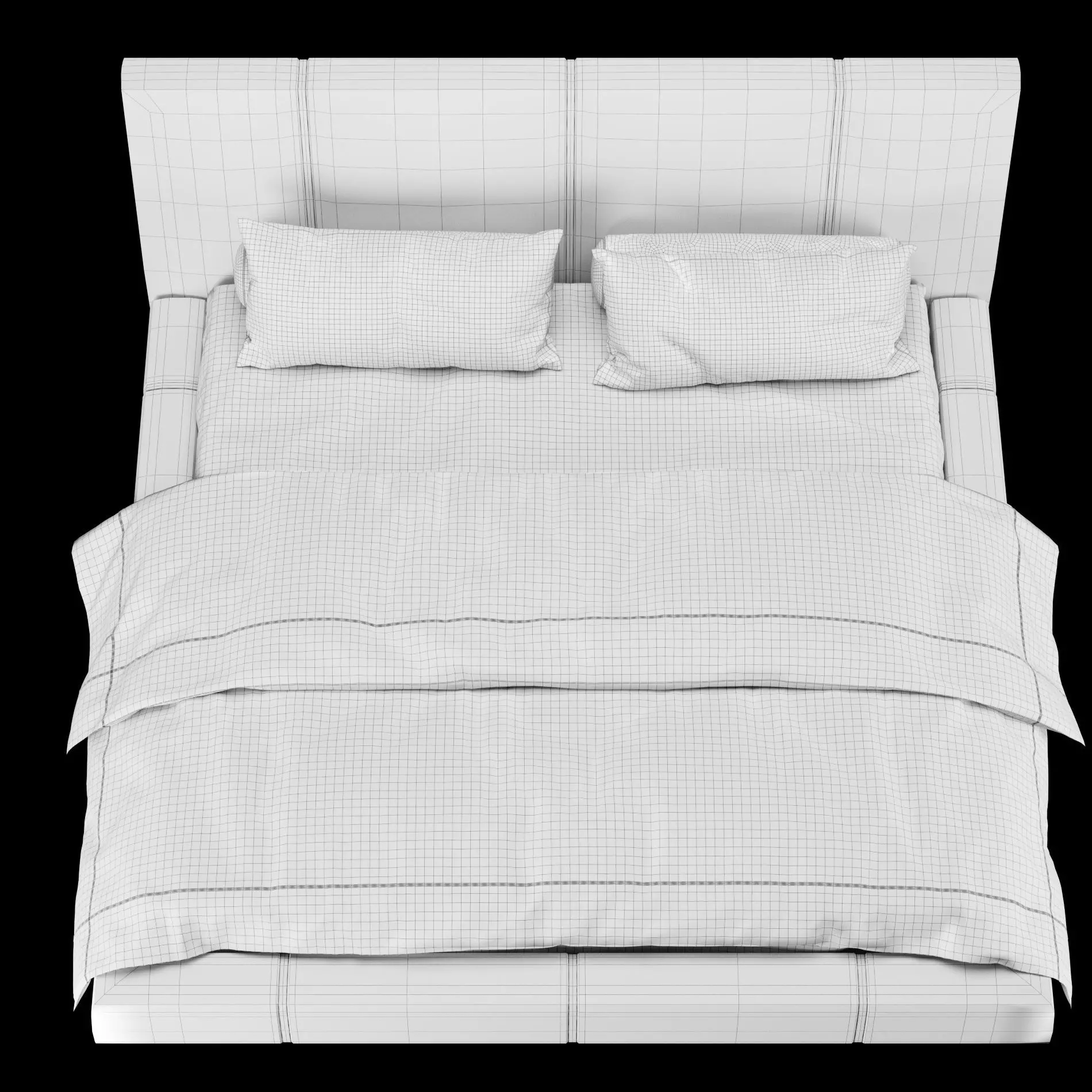 Bed with pillows and blanket 007 3D model_10