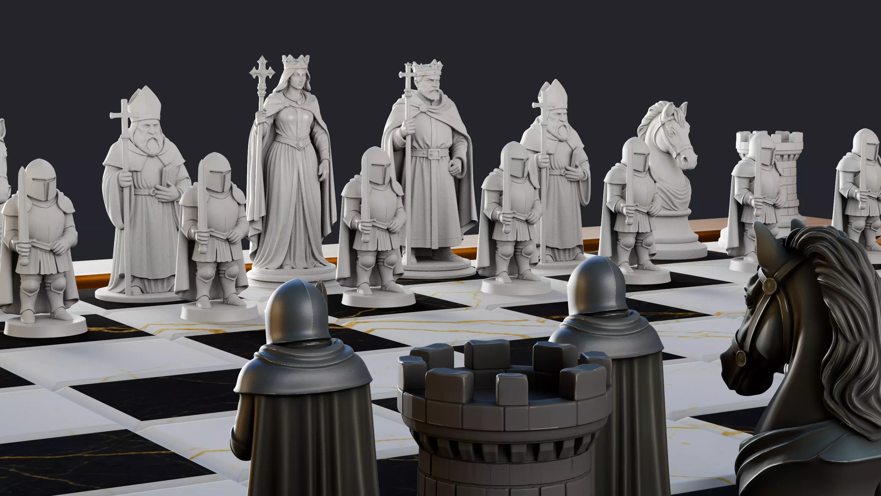 Chess Set Medieval 3D Print Model 3D print model_5