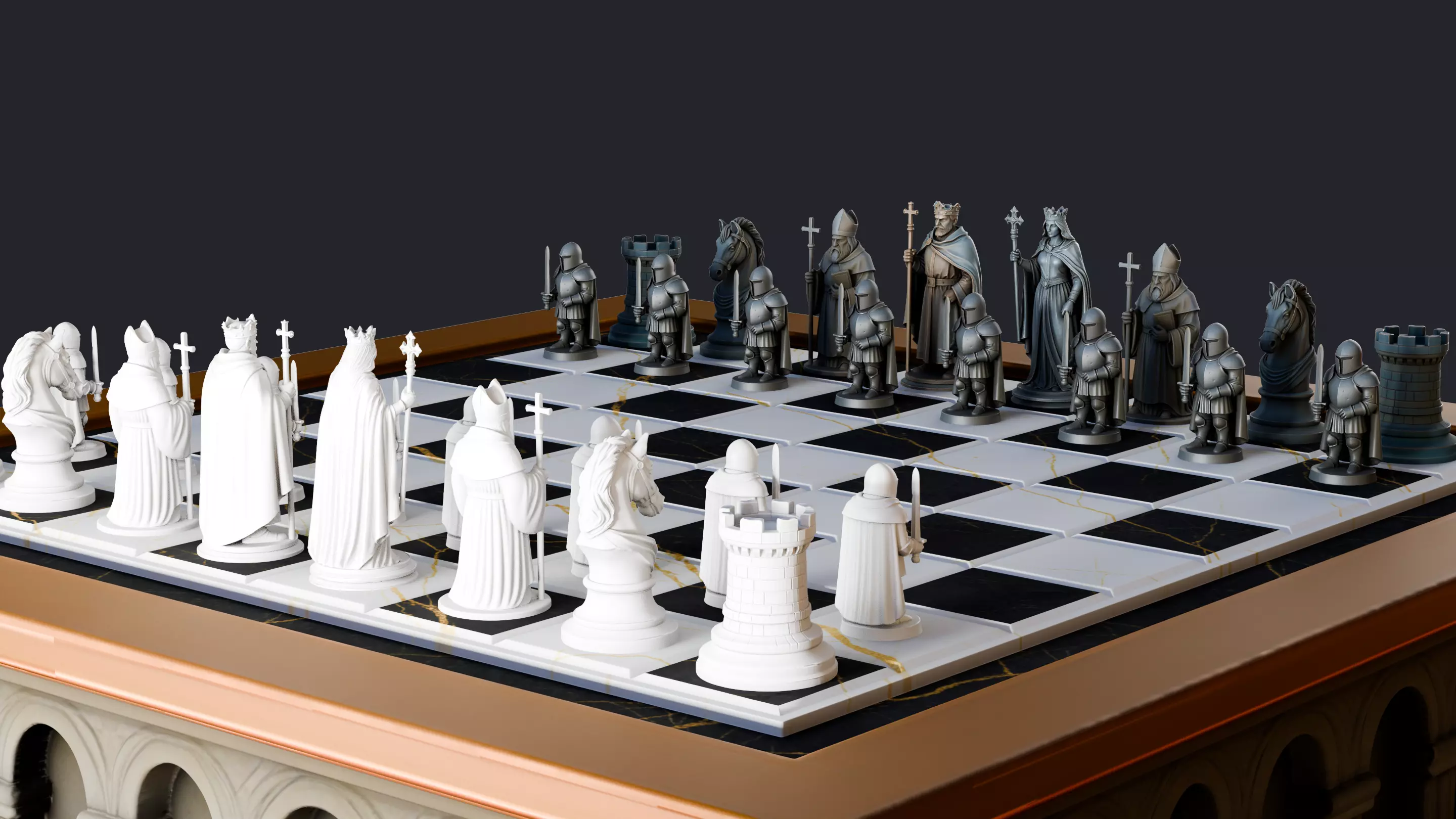 Chess Set Medieval 3D Print Model 3D print model_0