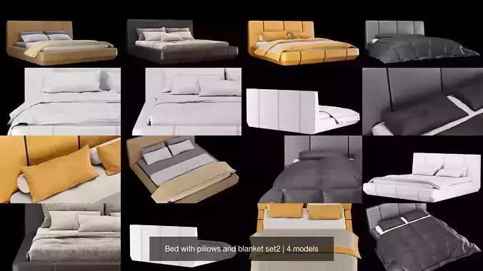  Bed with pillows and blanket set2