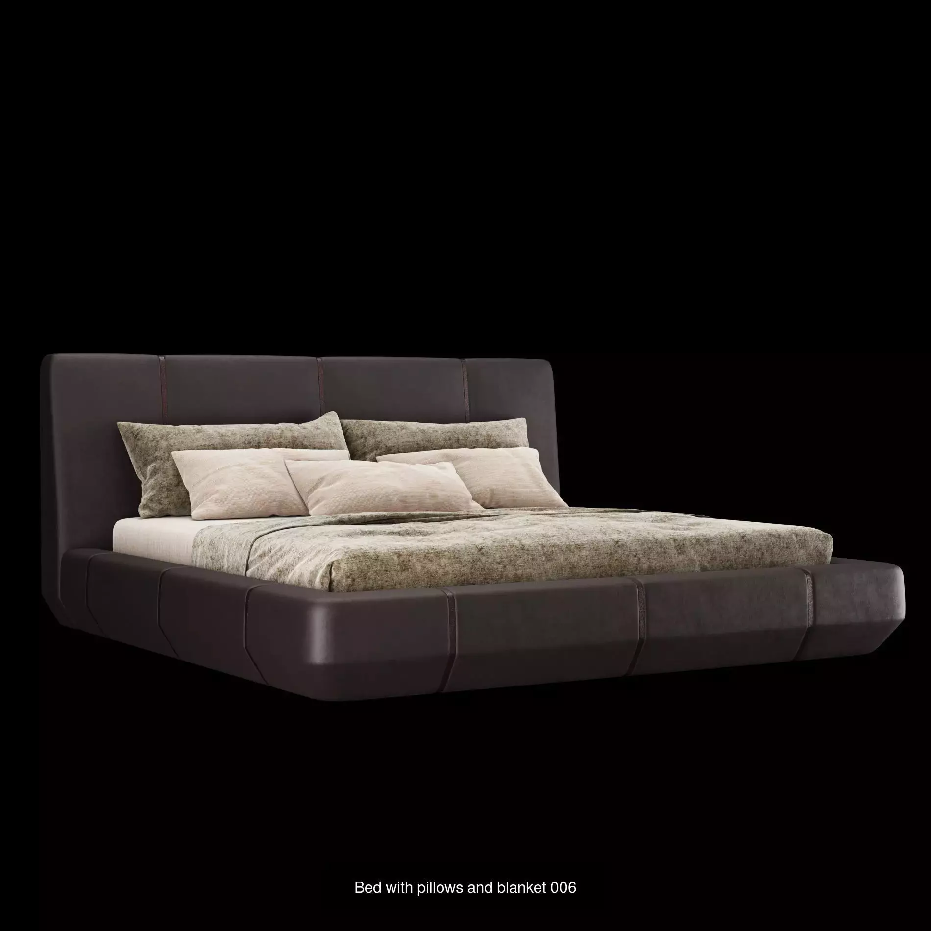 Bed with pillows and blanket set2 3D Model Collection_3