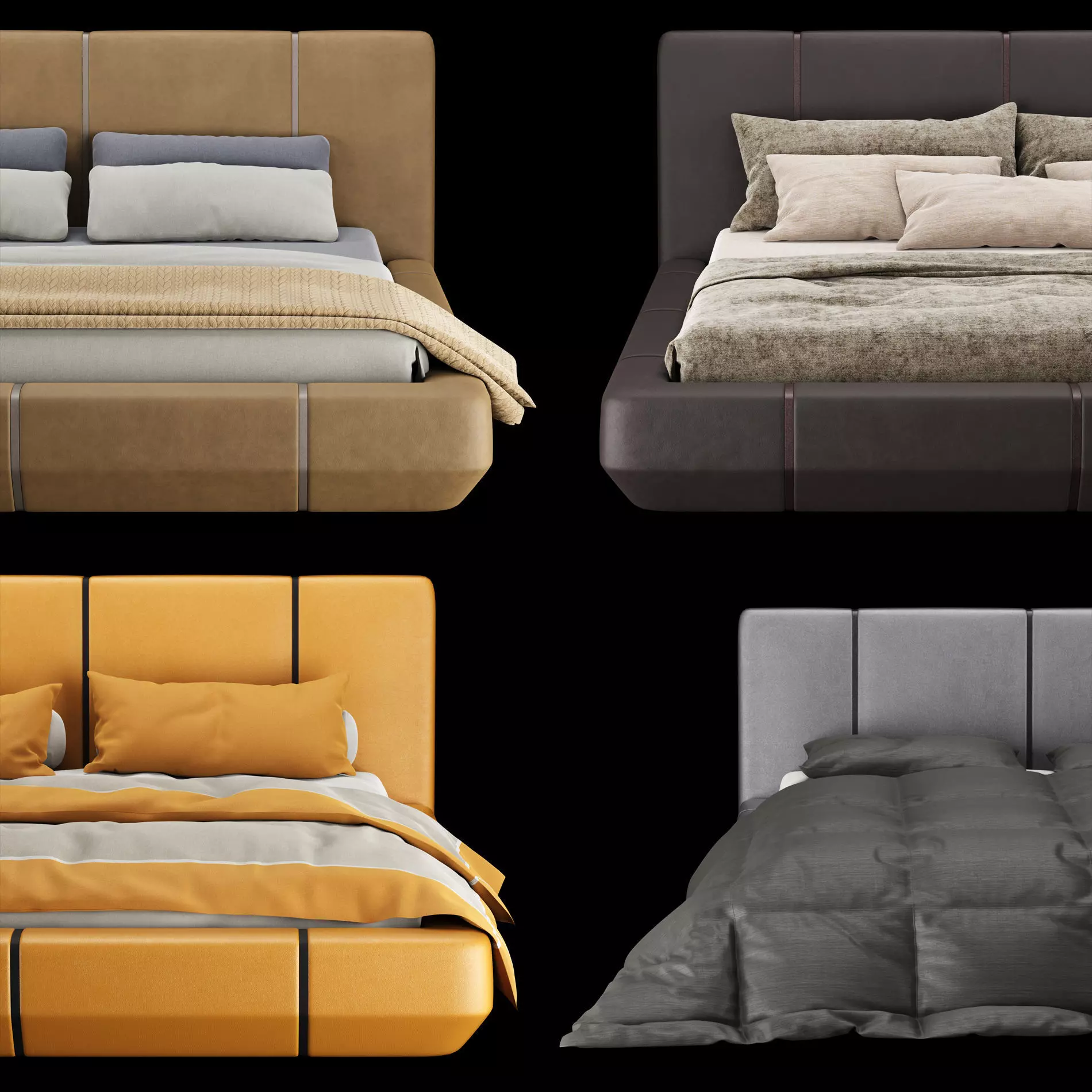 Bed with pillows and blanket set2 3D Model Collection_0