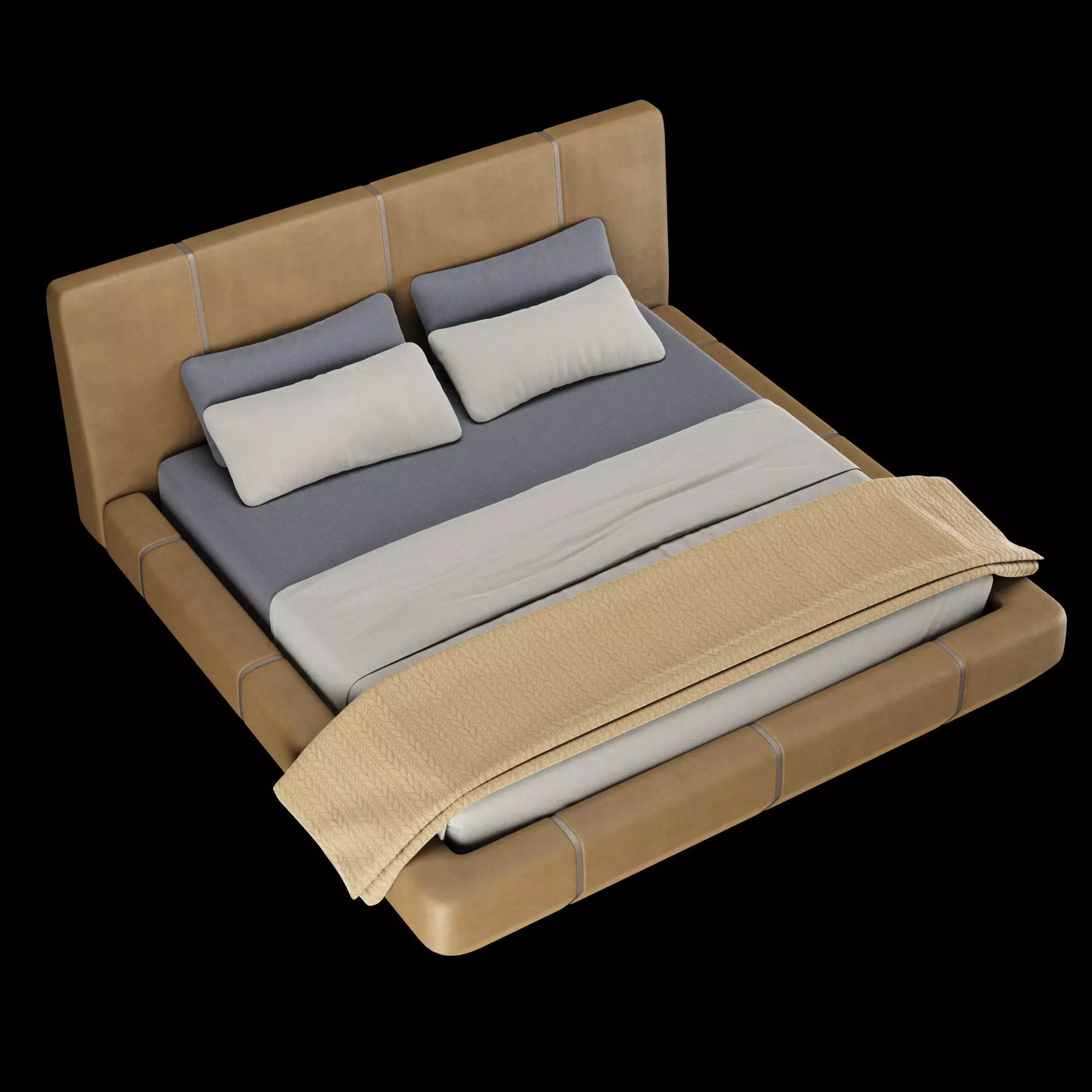Bed with pillows and blanket set2 3D Model Collection_6
