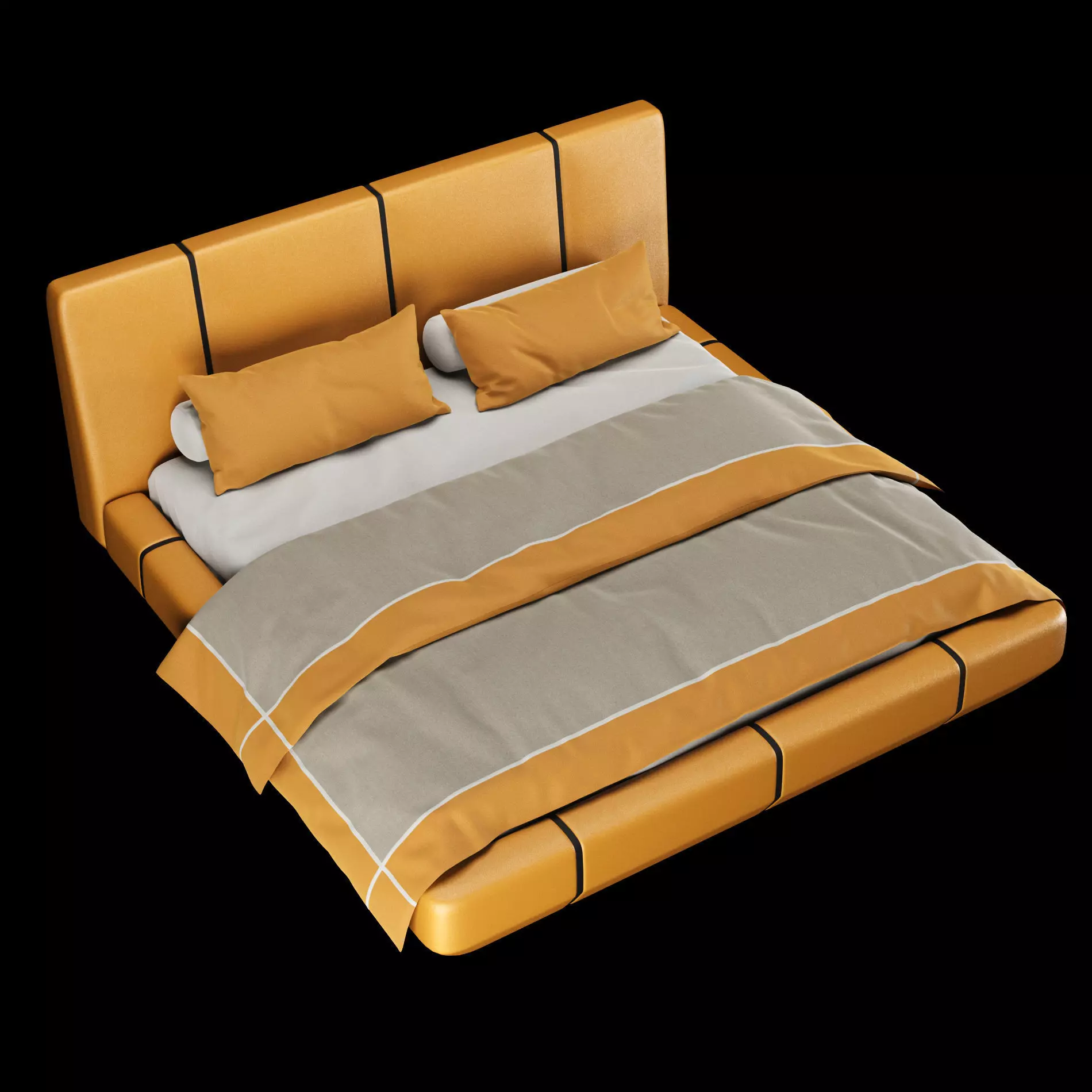 Bed with pillows and blanket set2 3D Model Collection_8